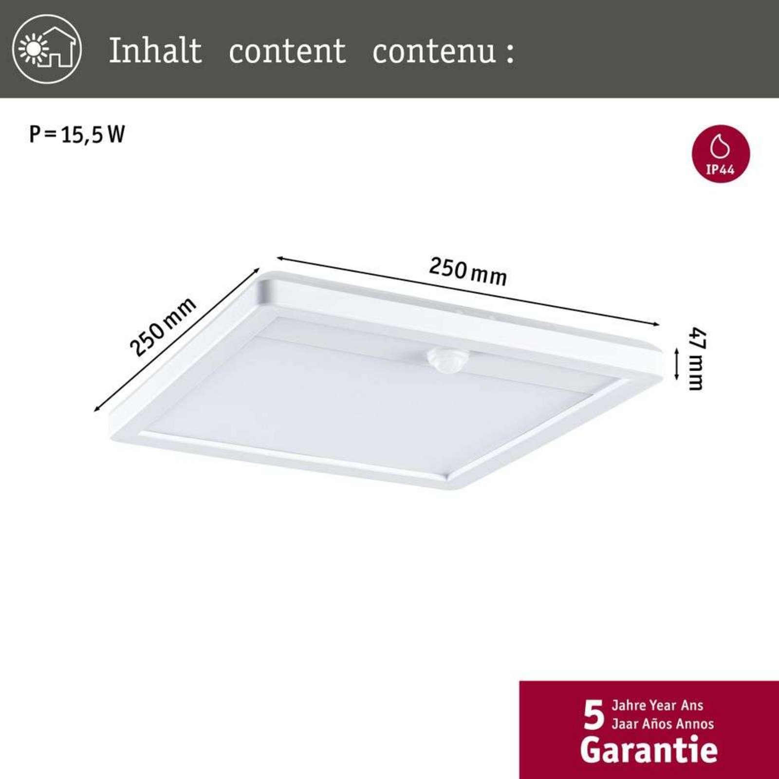 Lamina Aplică de Perete/Plafonieră de Exterior w/Sensor Square SWR Alb - Paulm