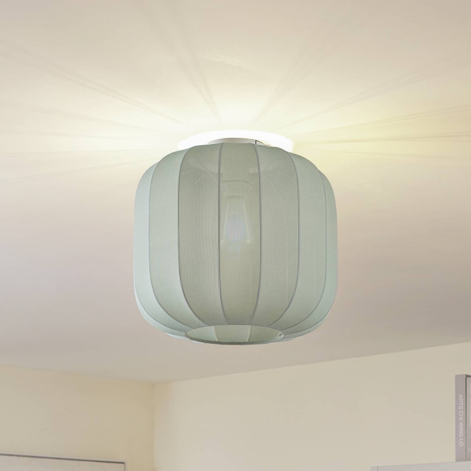 Lampa sufitowa Lindby Helin niebieska tkanina Ø 35 cm