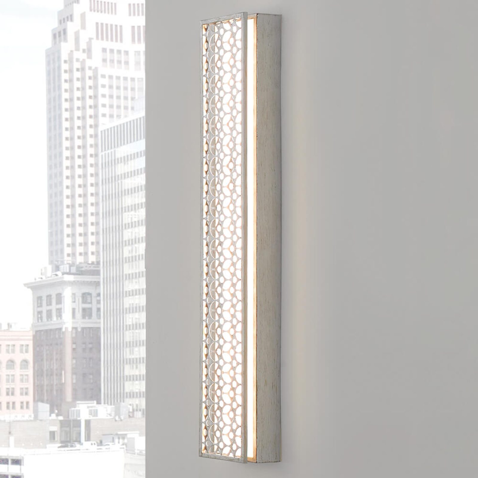 FEISS Long LED wall lamp Kenney, for Living / Dining Room, metal, linen, 40 W, energy efficiency: A+, W: 14.4 cm, H: 59.8 cm