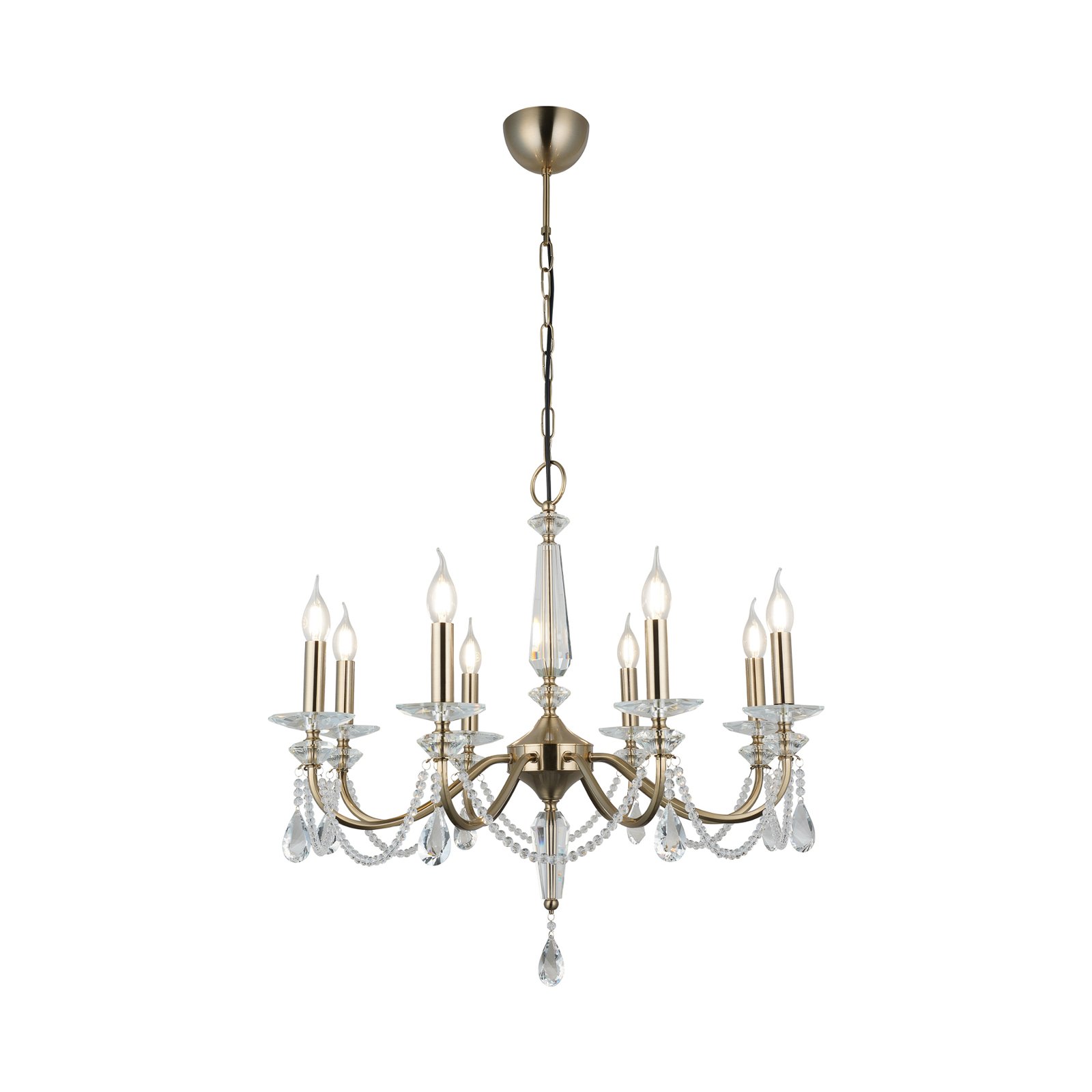 Chandelier Adone, round, 8-bulb, brass, crystal glass