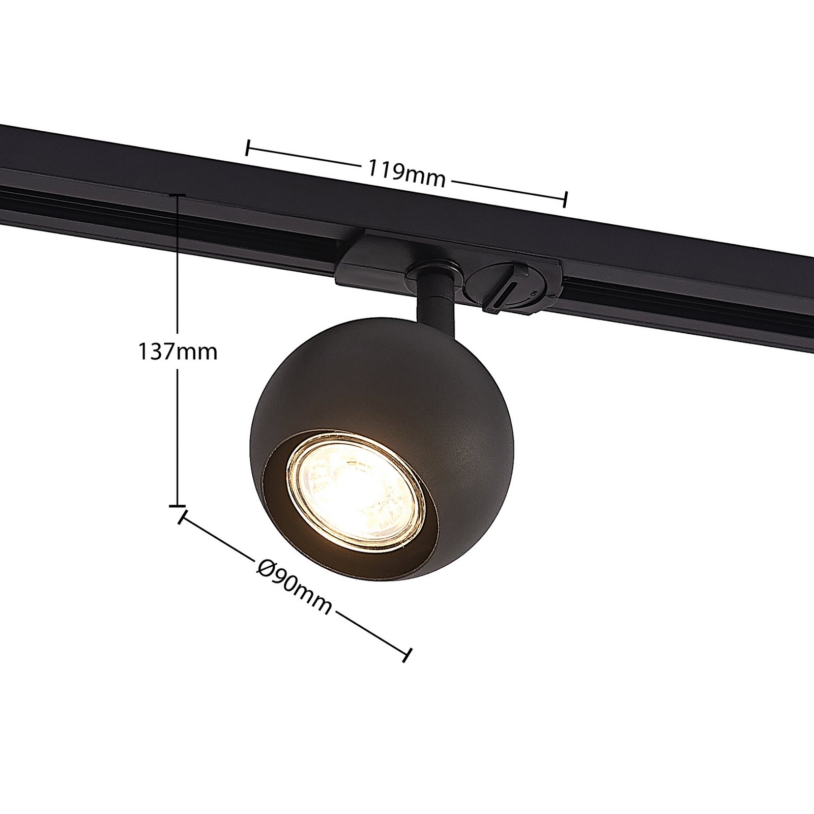 Lindby Linaro railsystem, GU10, 4-lamps, zwart, Ø 9 cm