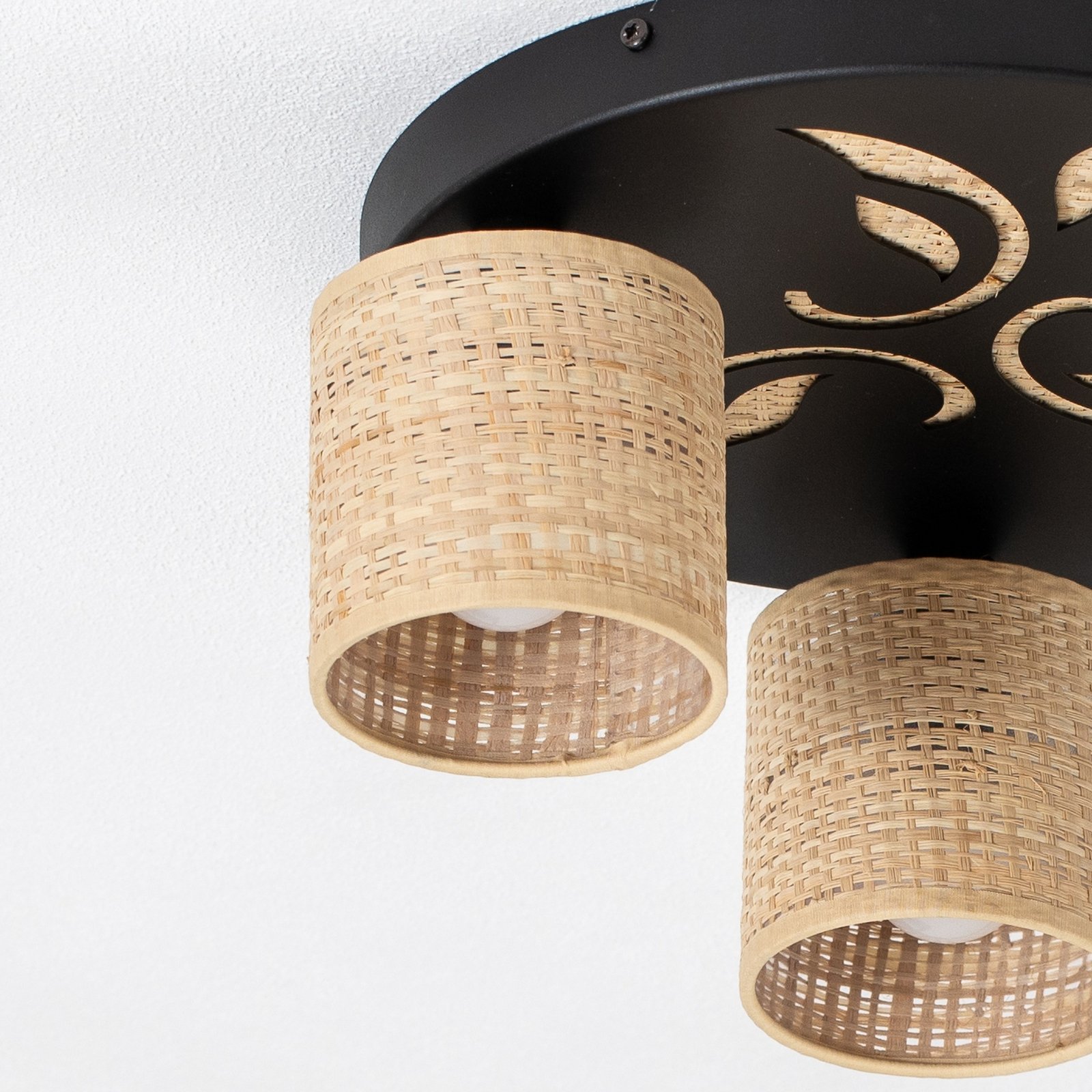 Adeline ceiling lamp rattan 3-bulb round