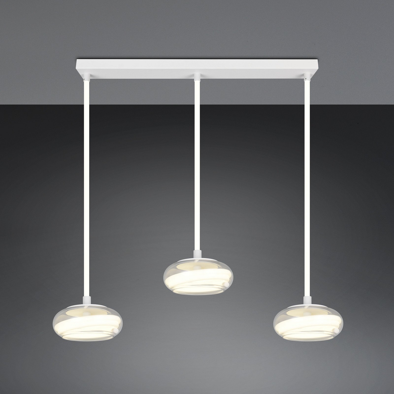 Trio Lighting Lampă suspendată LED Tarsia alb mat lungime 91 cm sticlă 3 becuri. - Camera de zi / sufragerie - Modern