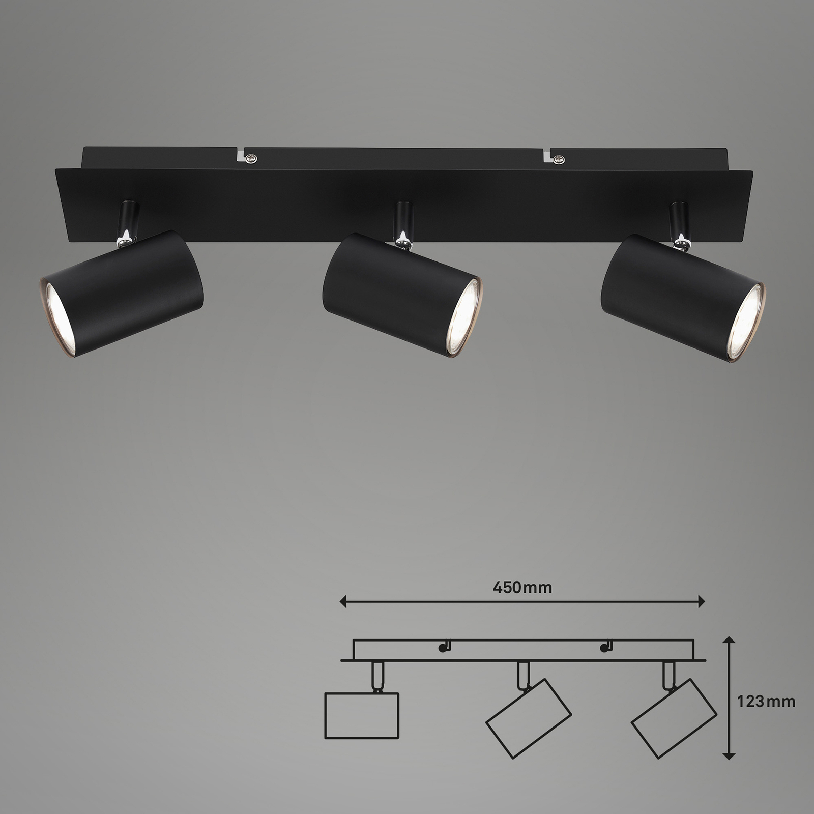 Plafondlamp 2857-035, zwenkbaar, 3-lamps, zwart