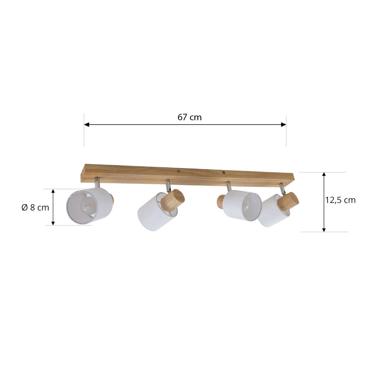 Lindby Wanessa, faretto da soffitto, 67 cm, a 4 luci, legno, bianco, E14