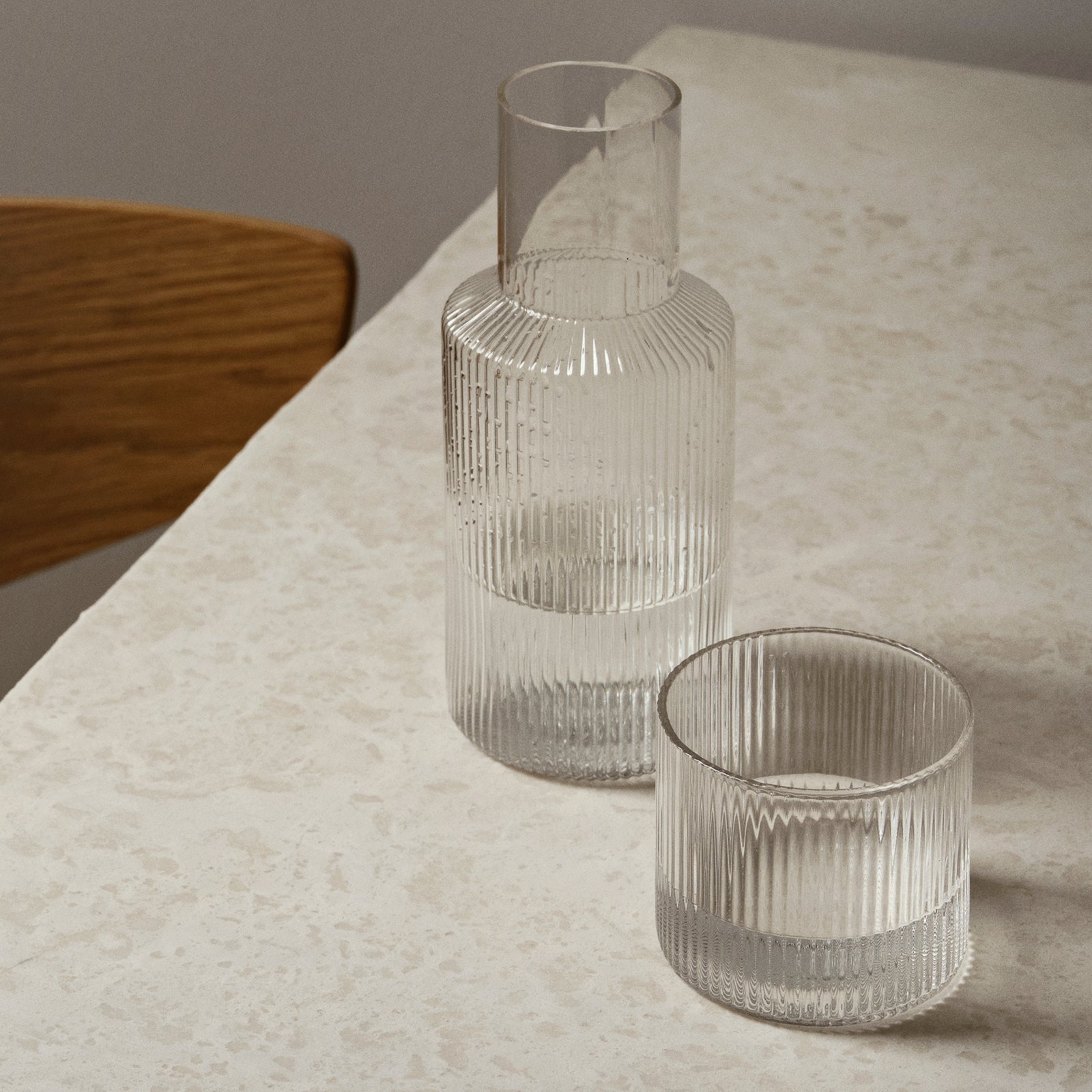 ferm LIVING carafe set Ripple Small, clear, glass, 2-piece