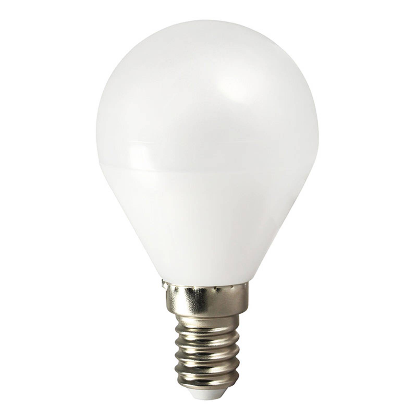 E-shop LED žiarovka TEMA E14 5W kvapka teplá biela AC/DC