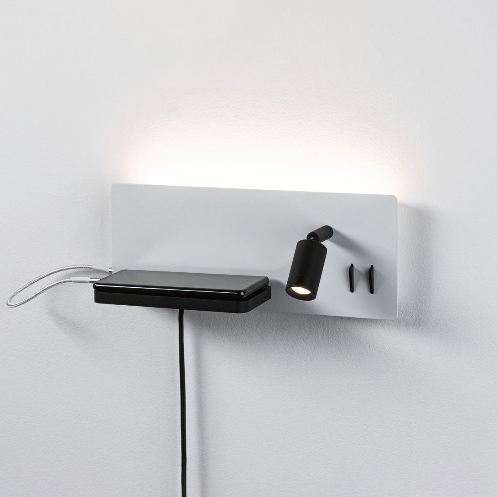 Paulmann LED-vägglampa Serra USB C, vänster sida