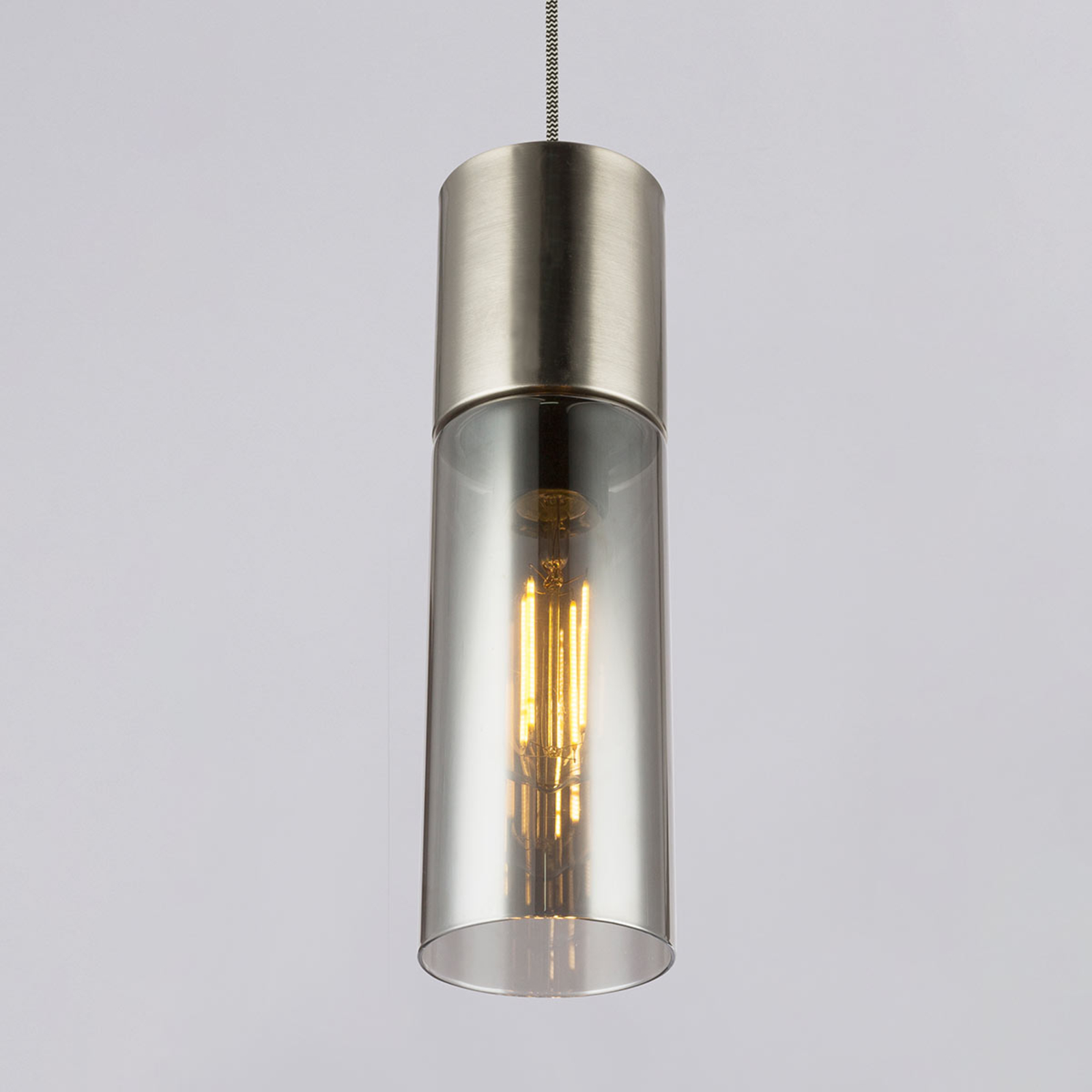 Globo Annika hanging light, one-bulb, dark grey/nickel, for Living / Dining Room, metal, glass, E27, 25 W, energy efficiency: A++, H: 32.5 cm