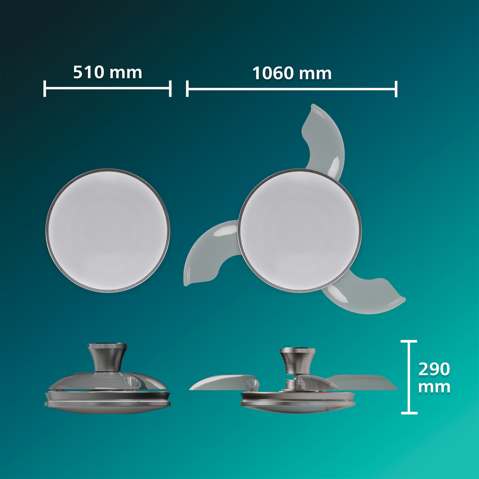 Wentylator sufitowy LED Philips Atlas, niklowy, cichy, CCT