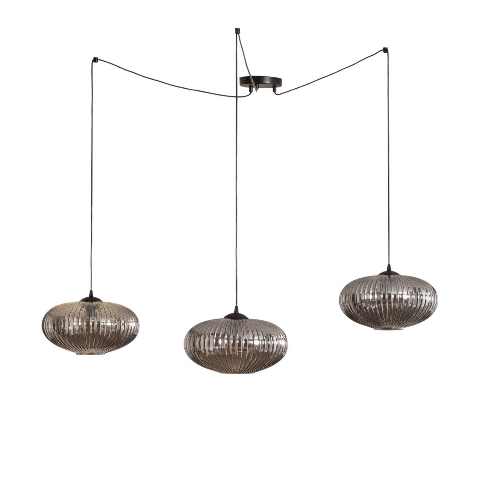 Hängelampe Origo, rauchfarben, dezentral, Glas, 3-flg.