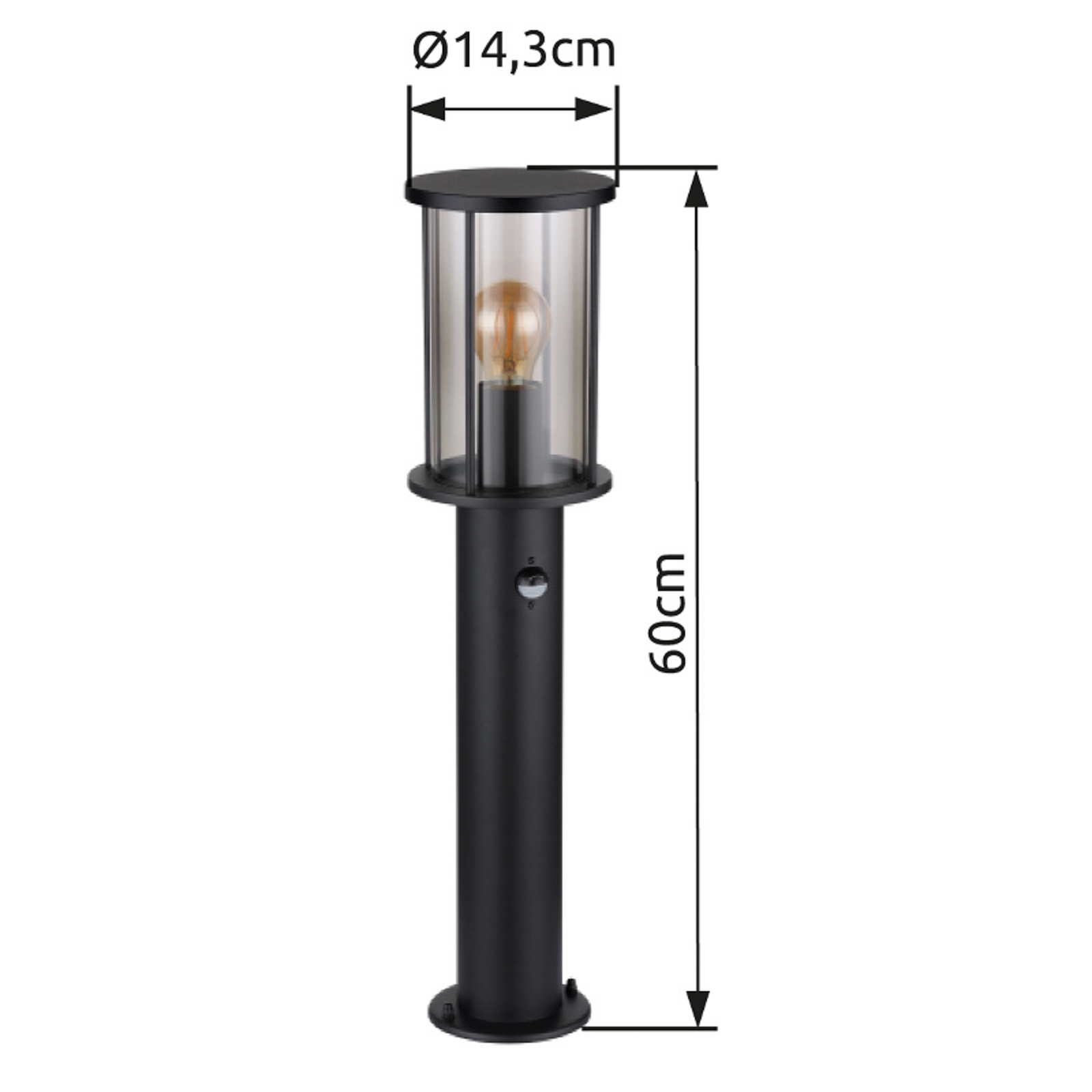 Wegeleuchte Gracey, schwarz, Sensor, 60 cm, IP54, E27 Wegeleuchte Gracey, schwarz, Sensor, 60 cm, IP54, E27