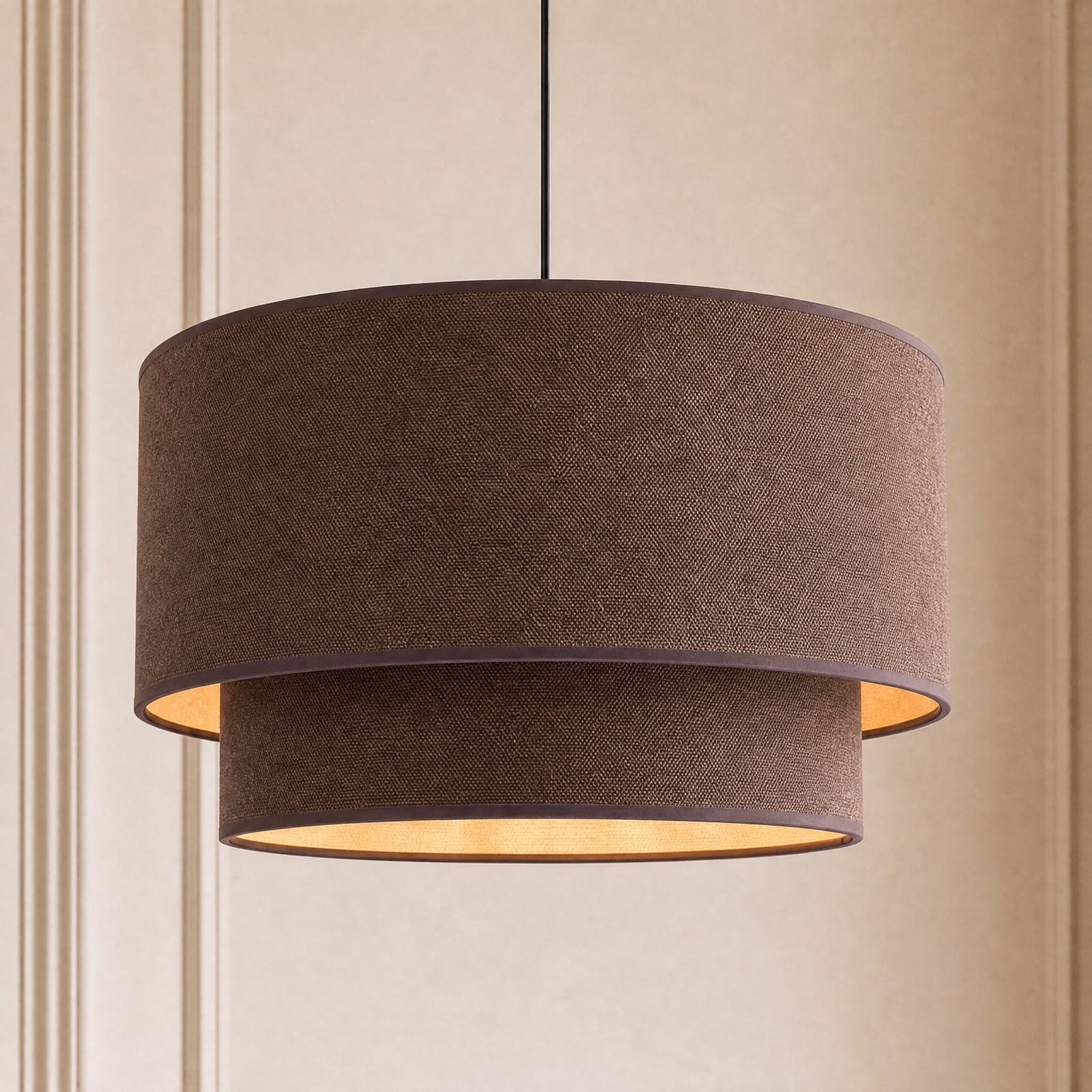 Boho-pendellampa, brun/guld, Ø 45 cm, textil, E27 – Duolla - Sovrum - Ung livsstil - Tyg / textil - Med en ljuskälla