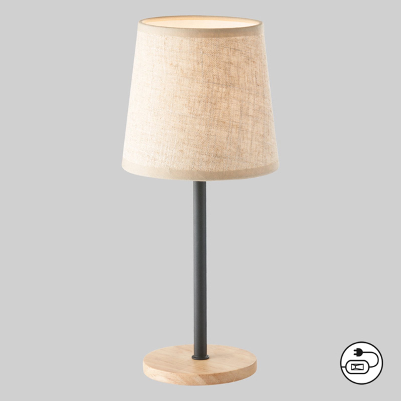 Eve table lamp linen lampshade black/natural oak