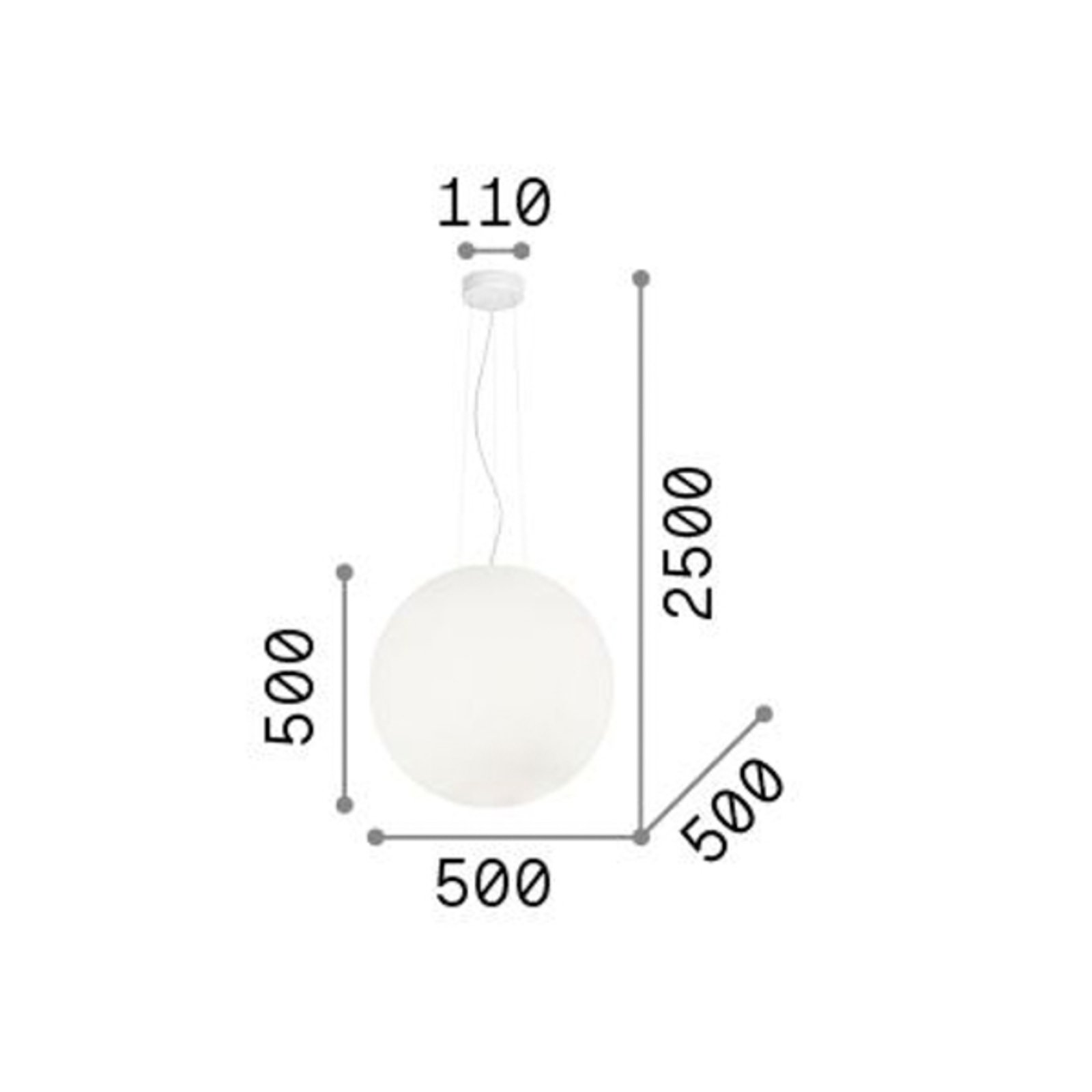 Ideal Lux suspension Mapa, Ø 50 cm, verre opalin, sphère