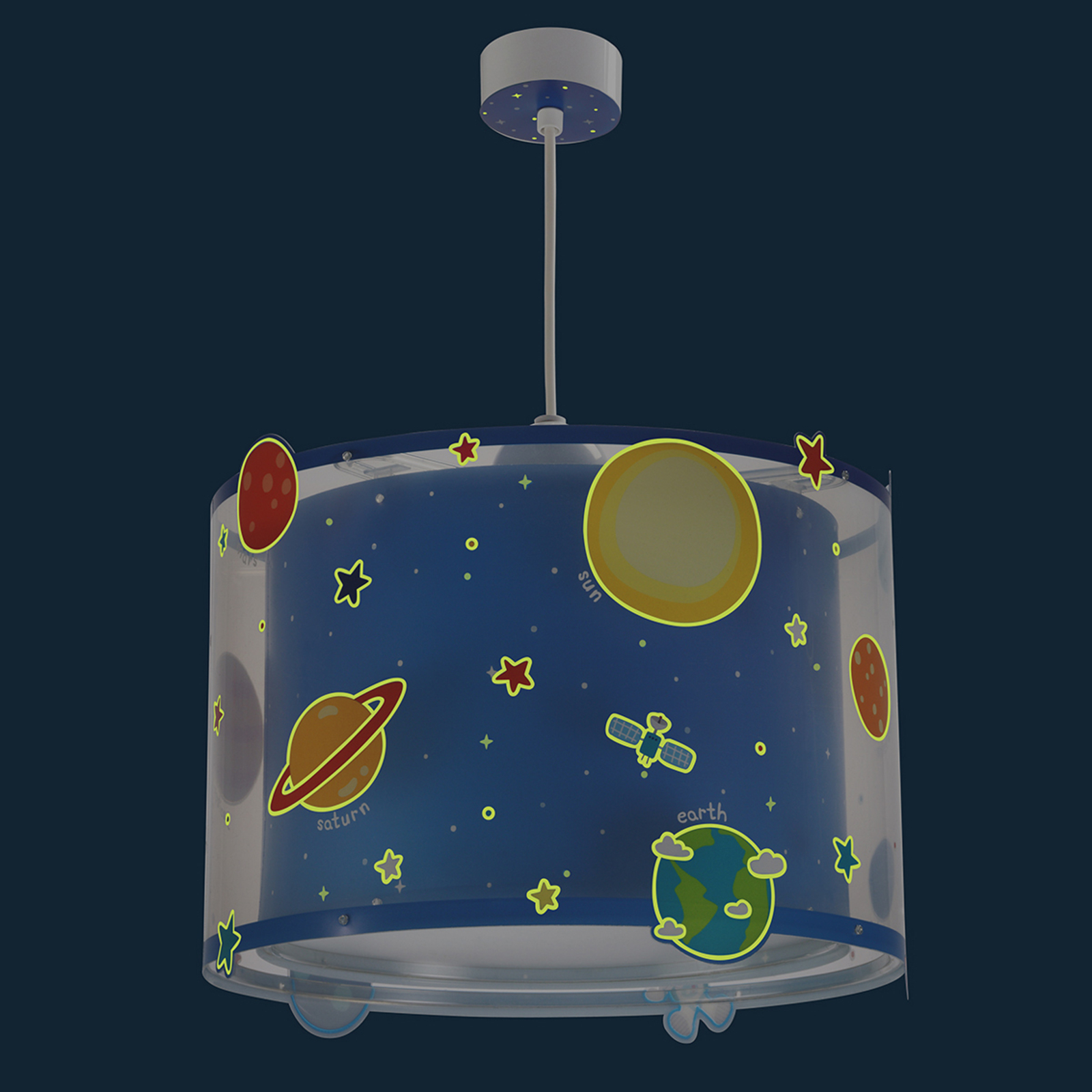 Planets children's pendant light with motif