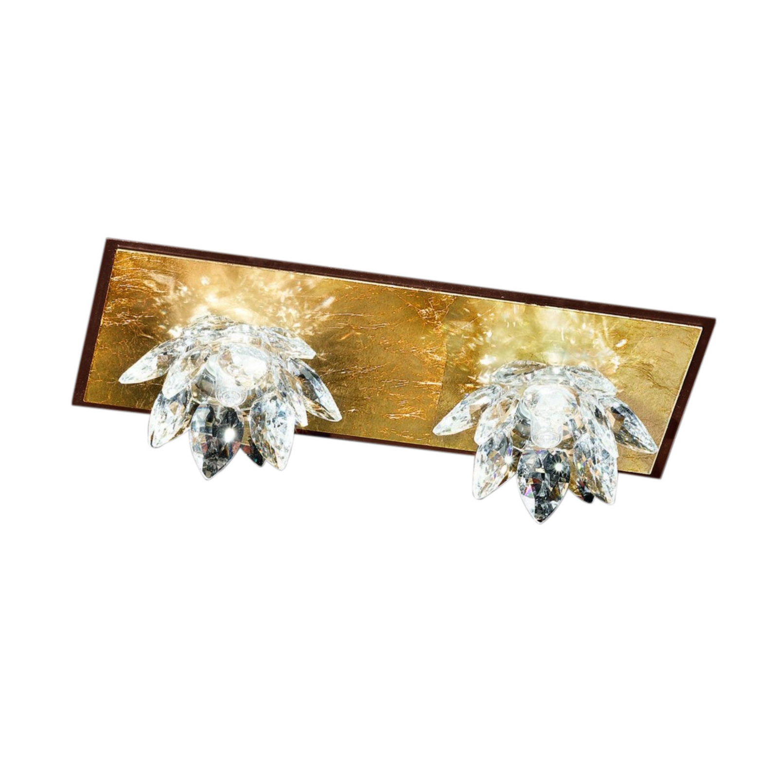 Fiore ceiling light, gold leaf and crystal, 2-bulb