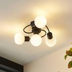 Lindby Ciala ceiling light, 4-bulb, black, white, glass