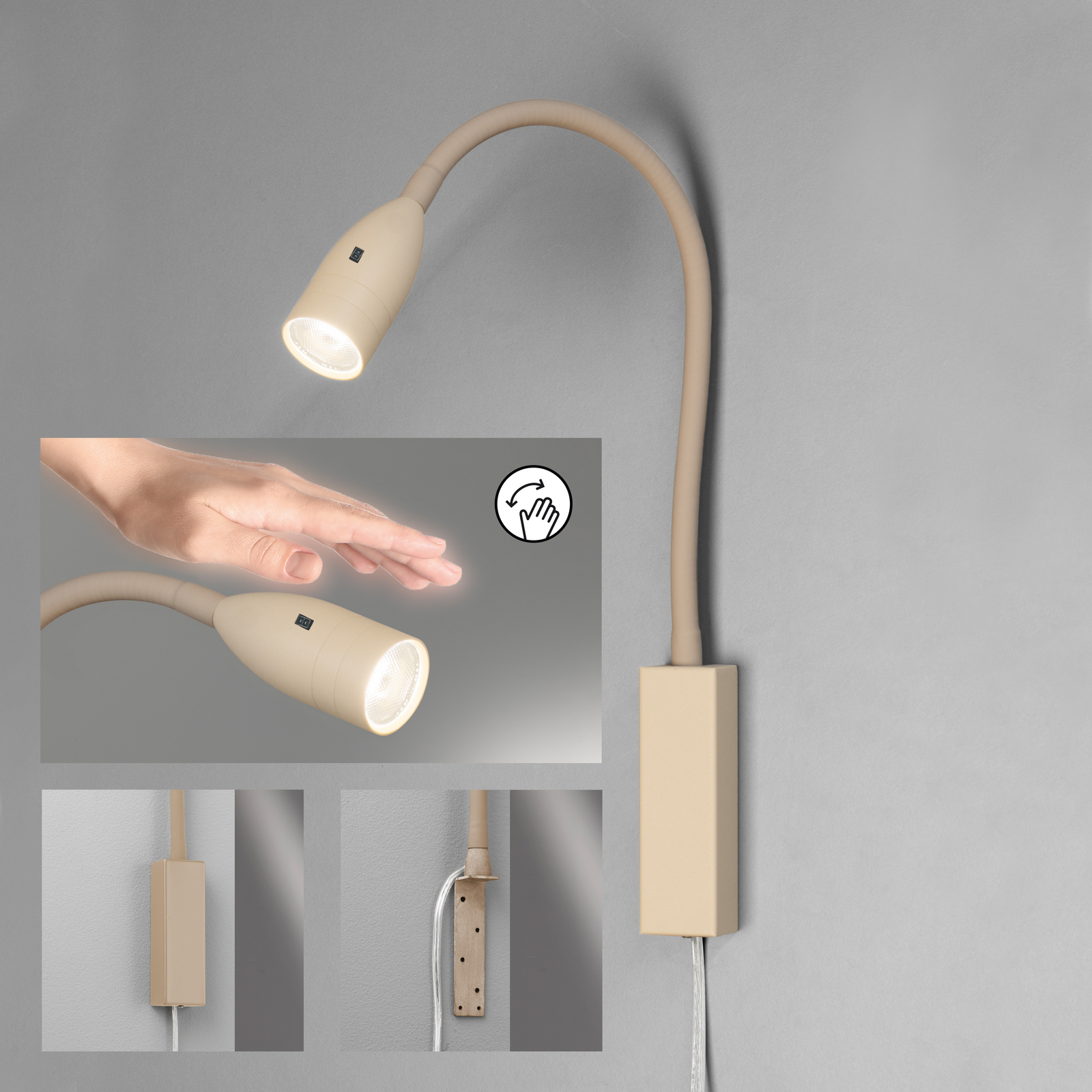 LED-Wandleuchte Sten, sandfarben, Höhe 61 cm Gestensteuerung