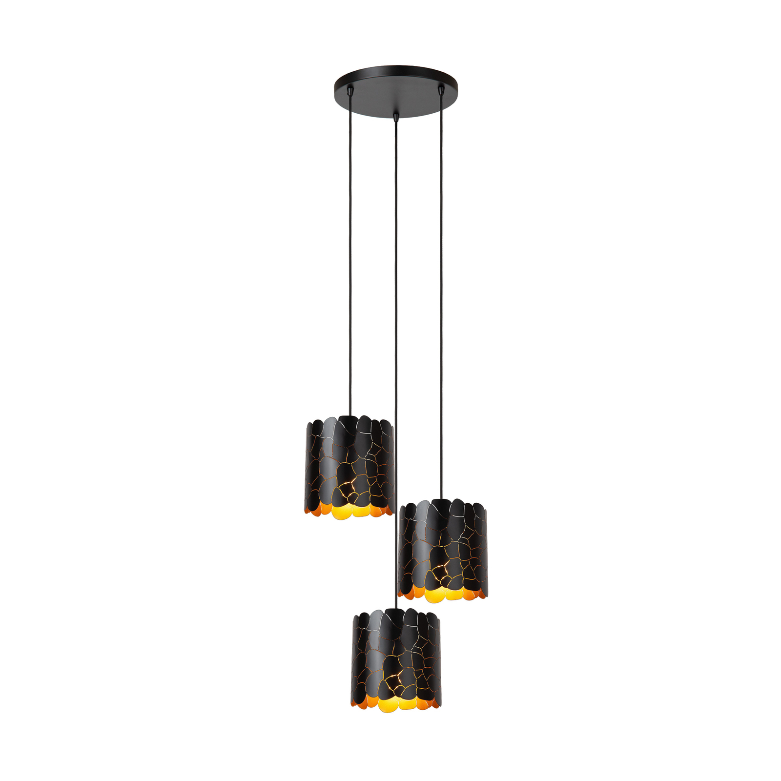 Almelo pendant light, 3-bulb, round, black/gold, metal