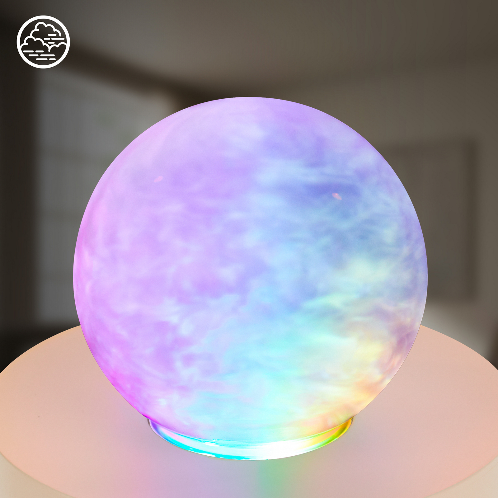 Lampa stołowa LED Fog, beżowo-przezroczysta, skokowa zmiana barw RGB, Ø 12 cm Lampa stołowa LED Fog, beżowo-przezroczysta, skokowa zmiana barw RGB, Ø 12 cm