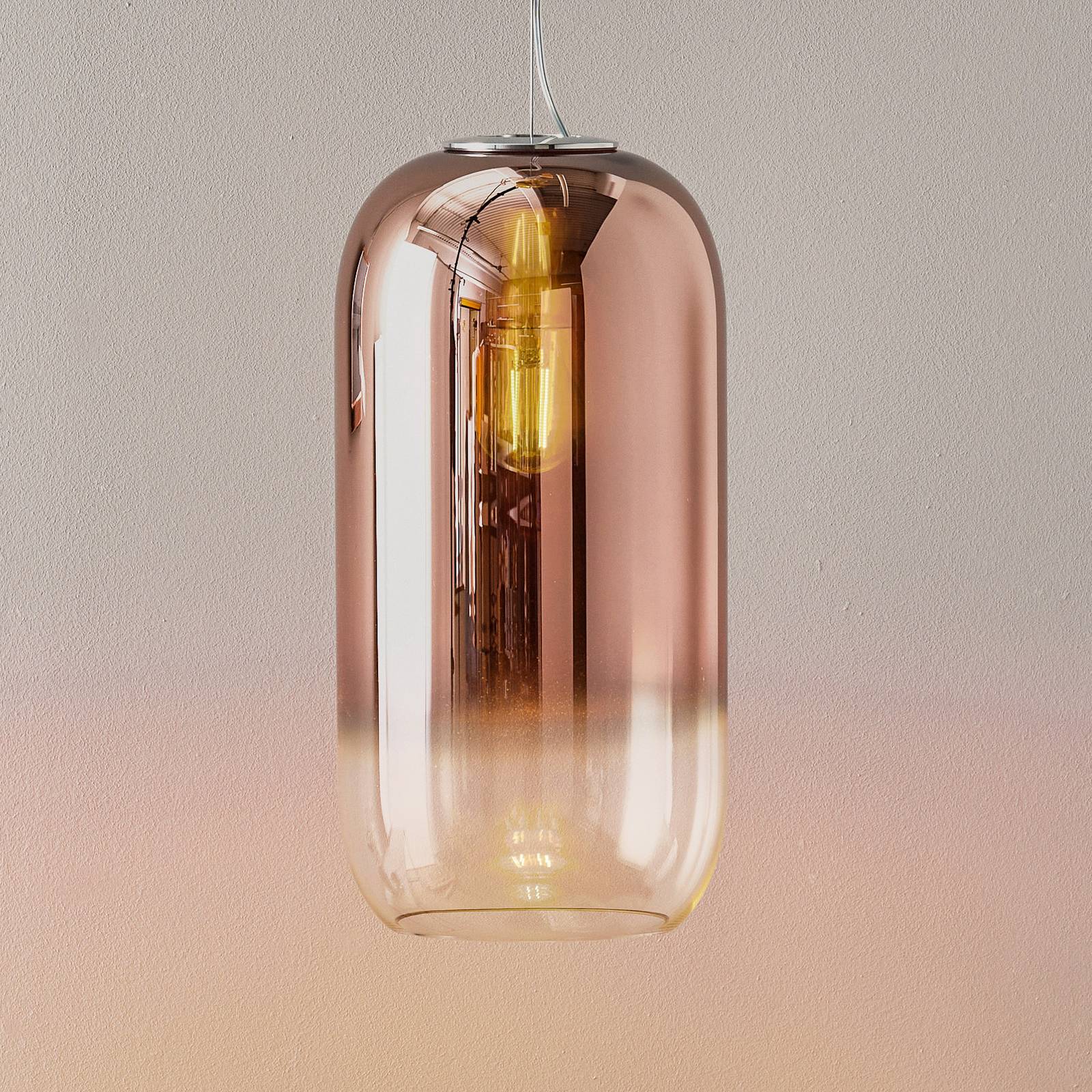 Artemide gople üveg függő lámpa, réz/ezüst
