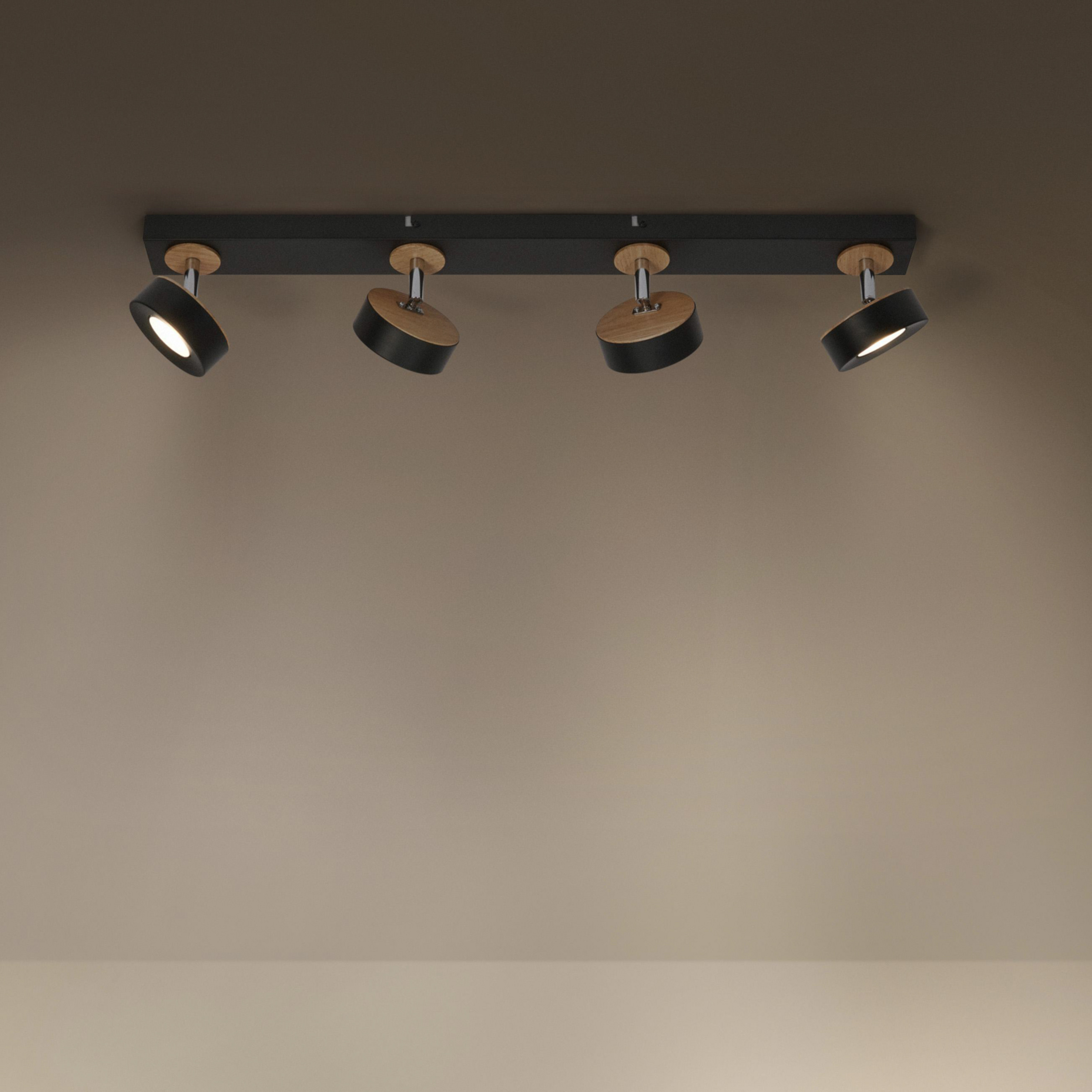 LEDVANCE LED-loftspot Pluto, stål, træ, 4-lys, sort