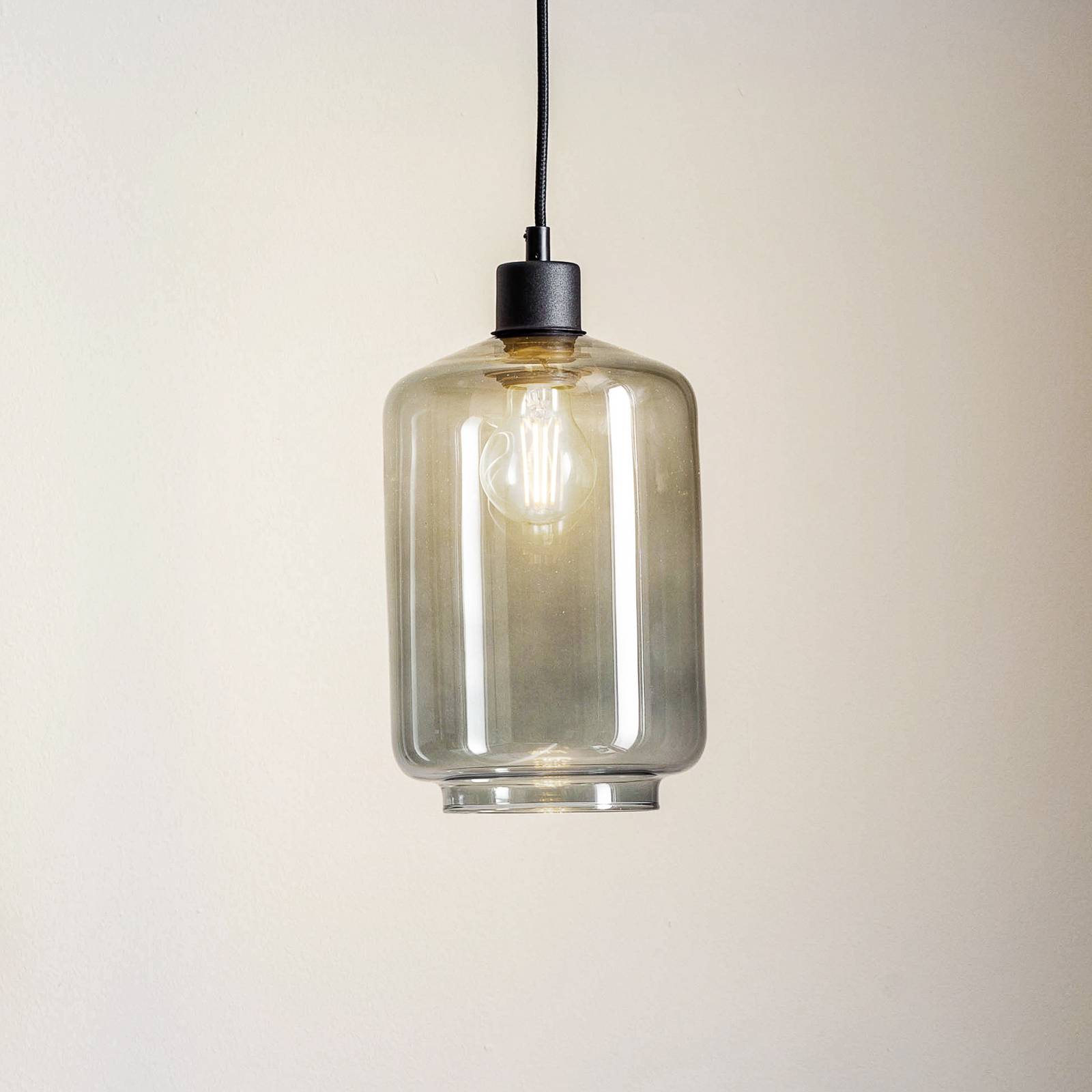 Solbika Lighting Suspension Tube avec abat-jour en verre gris fumé Ø 17cm