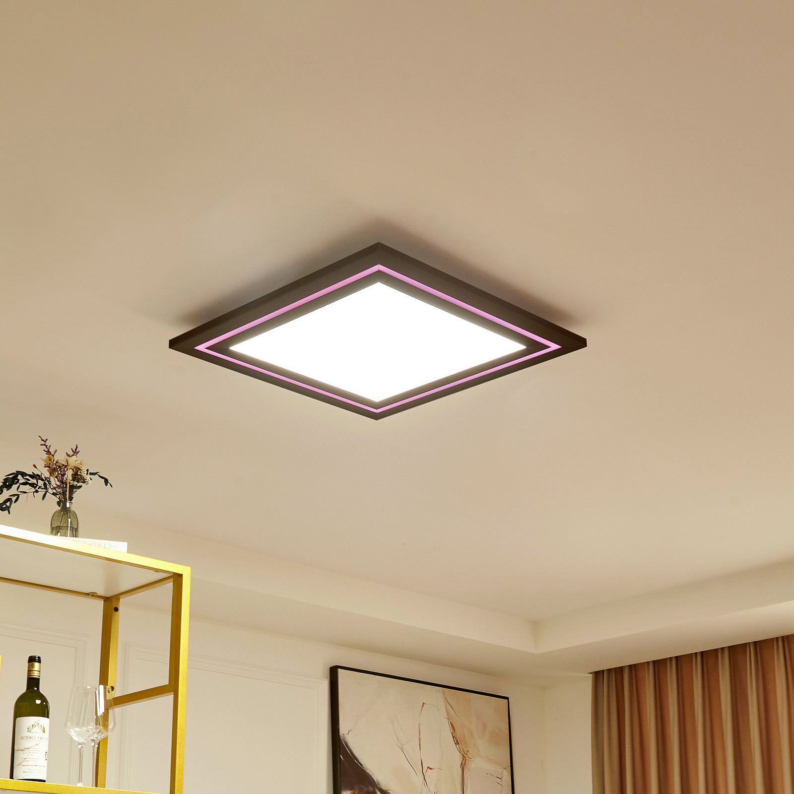 Plafonieră cu LED Lucande Leicy nichel 60 cm Flux de culoare RGB - Camera de zi / sufragerie - modern - nichel periat alb - Metal