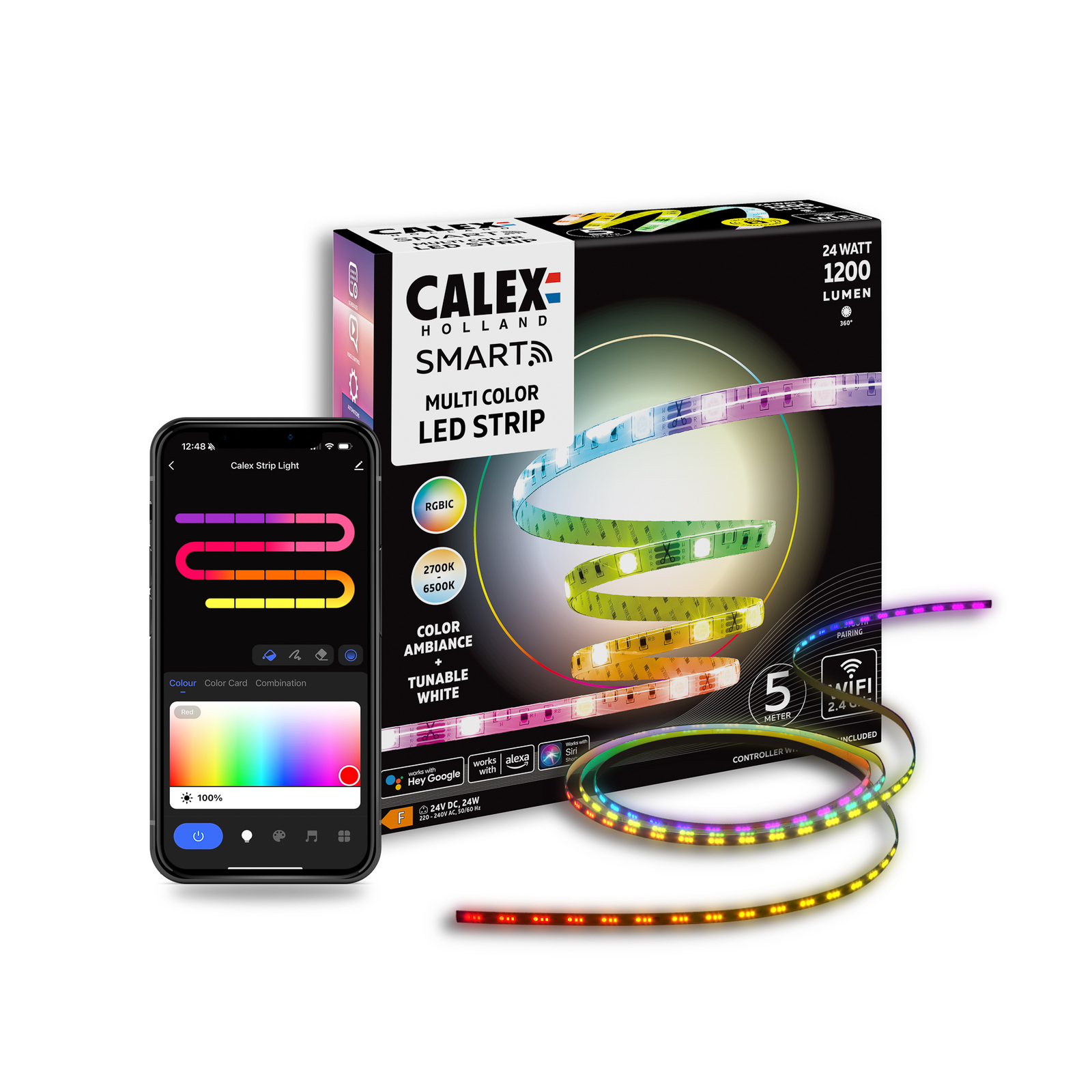 Calex Smart Taśma LED, długość 5 m, CCT, RGB, WLAN