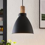 Lindby pendant light Trebale, 1-bulb, E27, iron, wood