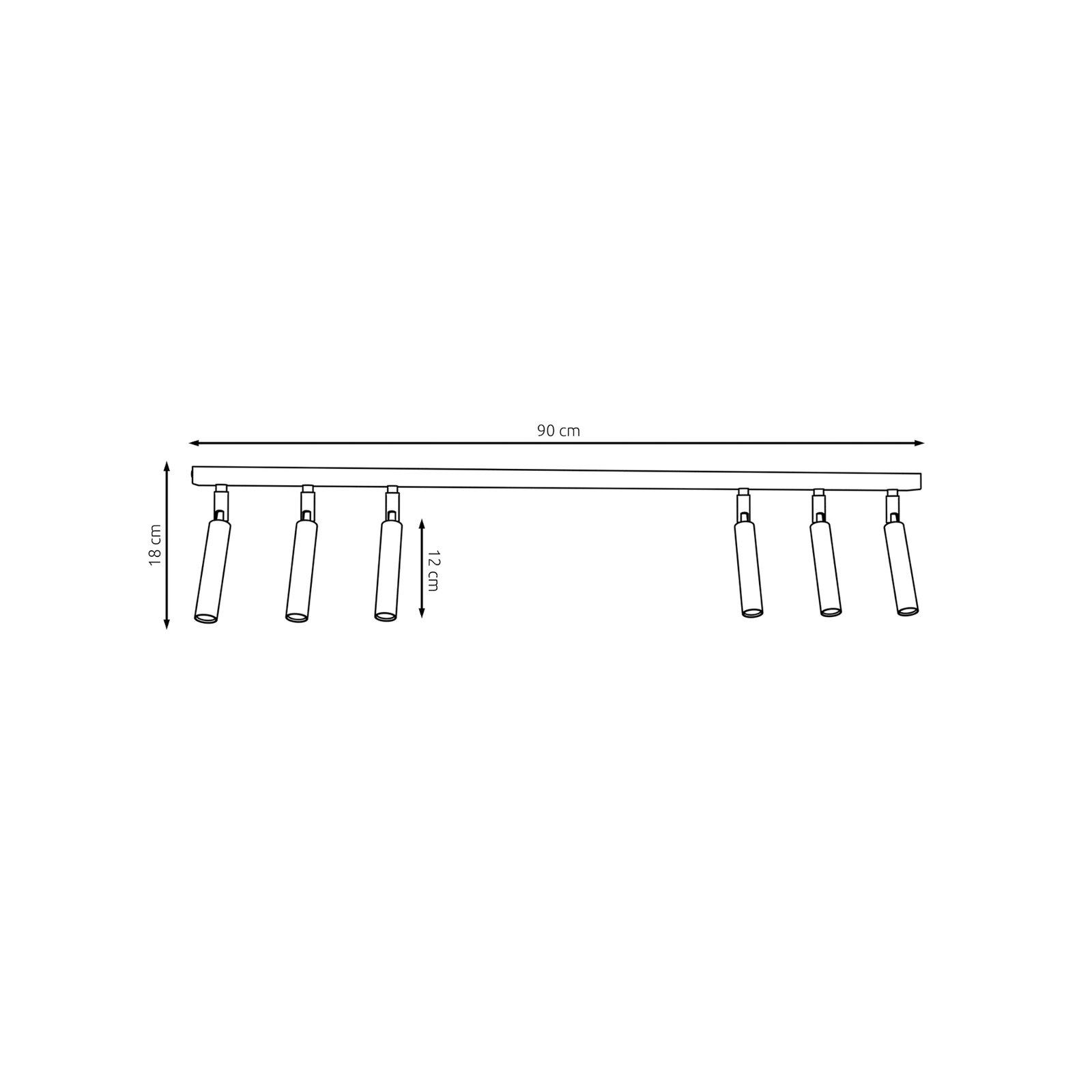 Taklampe Ivi, 6 lyskilder, 90 cm lang, svart, metall, G9