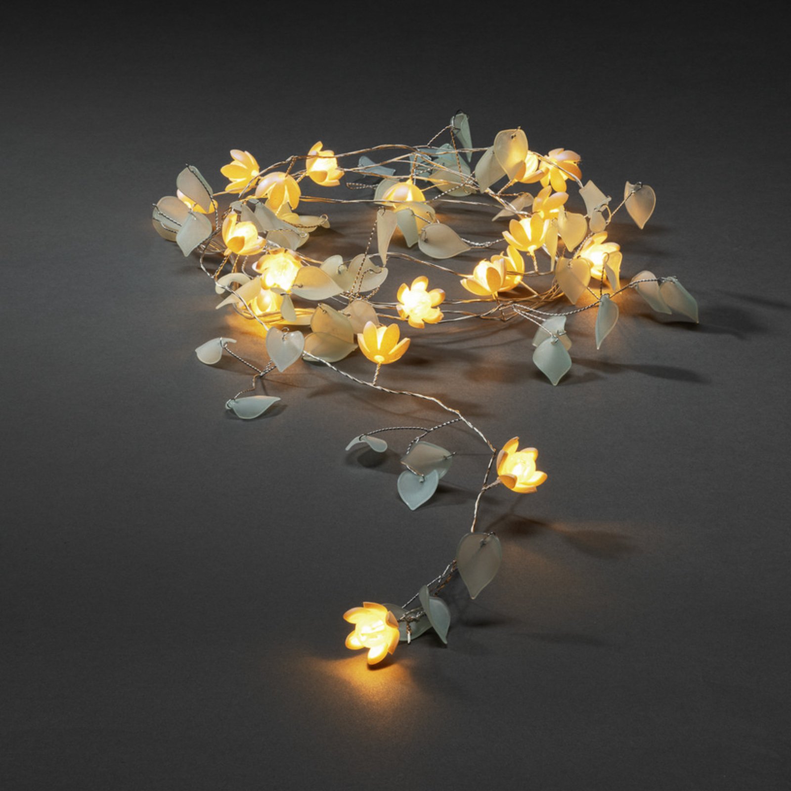 Cadena luces LED hojas y flores claro/blanco