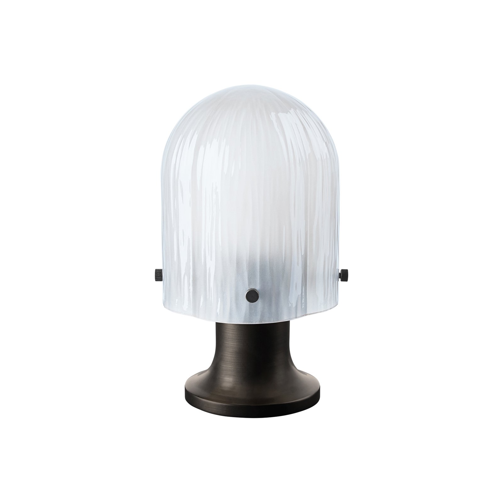 Gubi Lámpara de mesa recargable Seine, IP44, latón envejecido, cristal