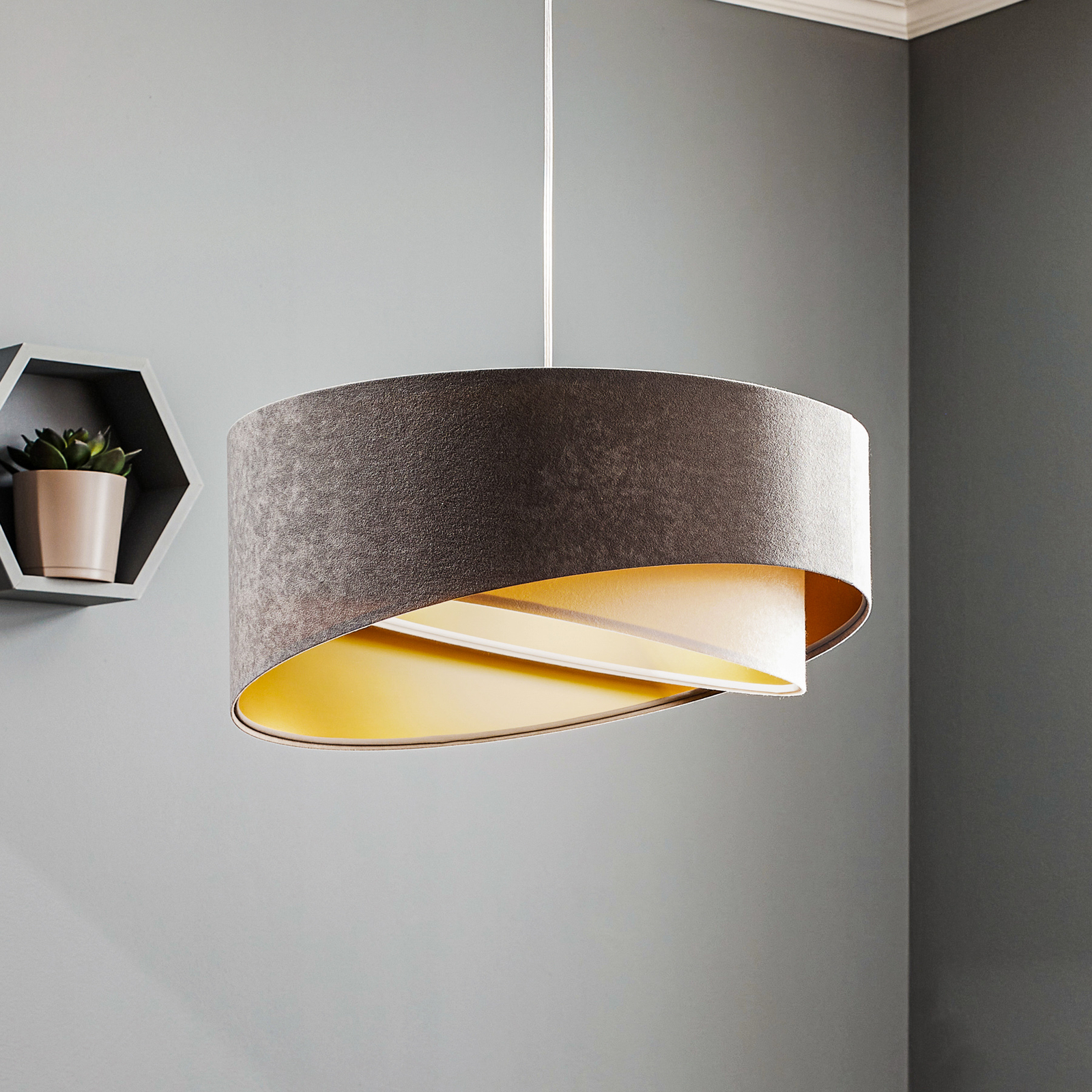 Lampa wisząca Vivien, szara/biała/złota