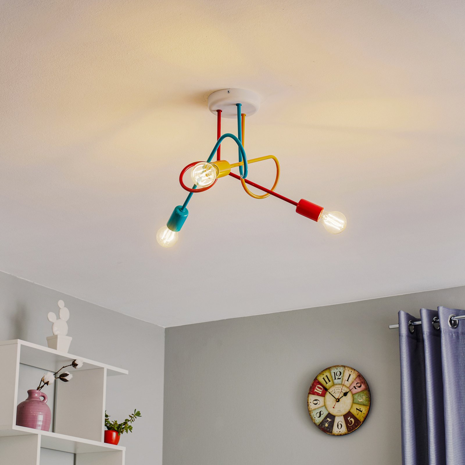 Oxford 3-bulb ceiling lamp orange/red/turquoise