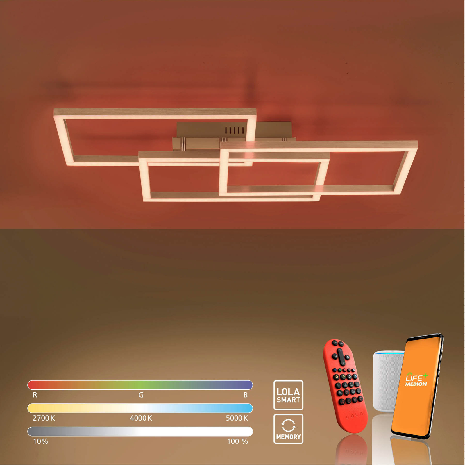 Plafonnier LED LOLAsmart Maxi, 82 x 50 cm
