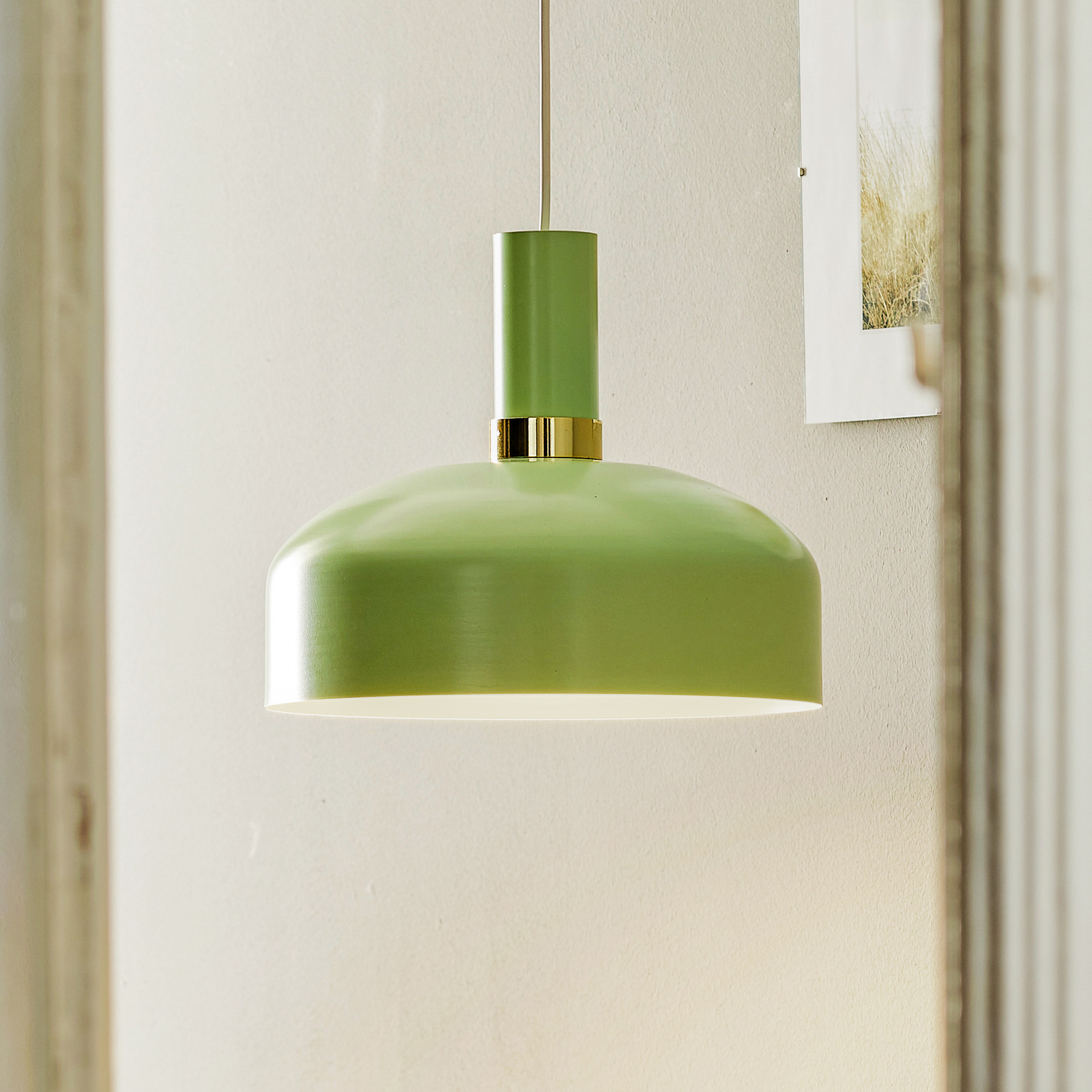 Lampa wisząca Malmo z miętowo-zielonym kloszem