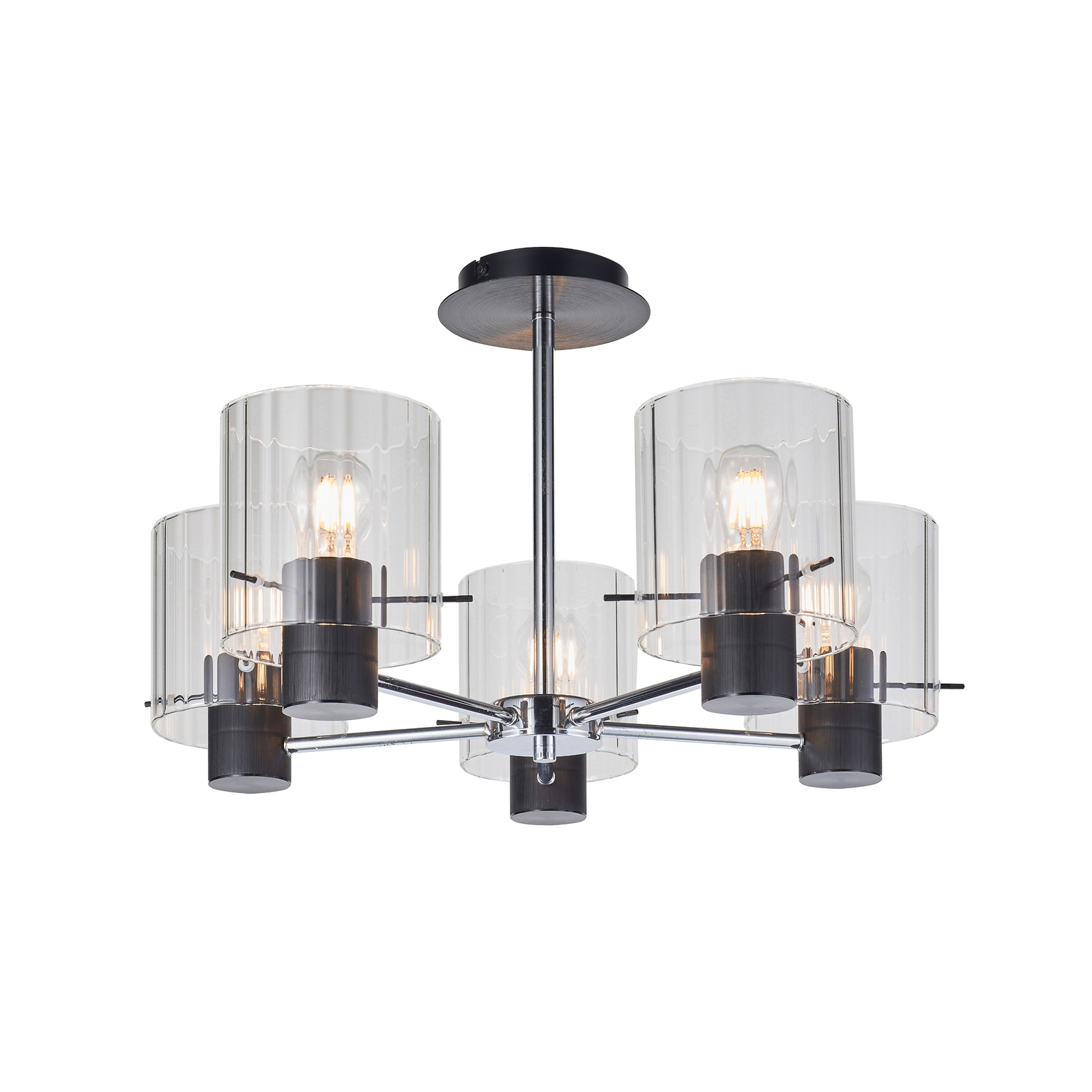 Lucande Eirian plafondlamp, zwart, 5-lamps, glas