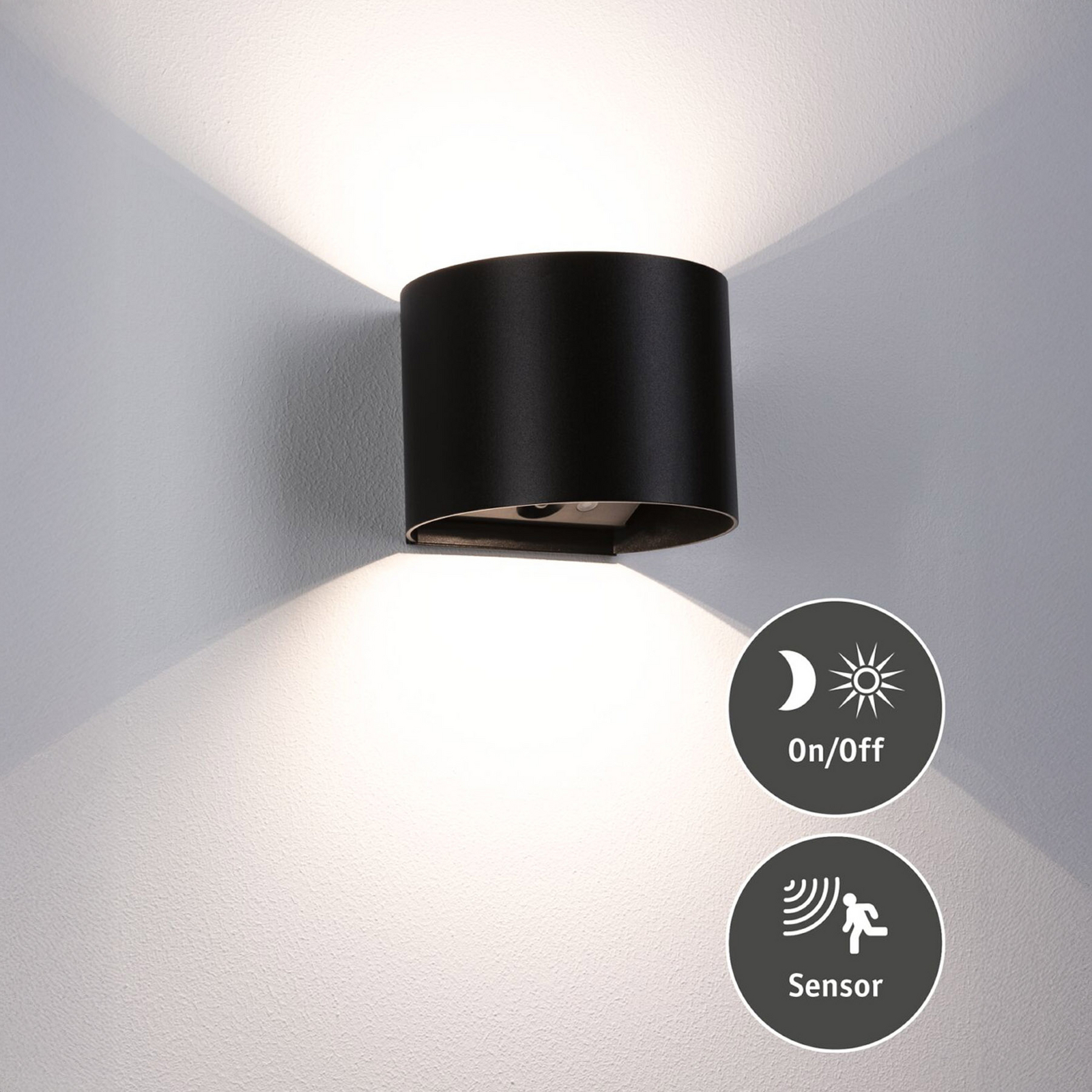 Paulmann Akku-Außenwandlampe Nyora schwarz 14 cm Sensor IP44 Paulmann Akku-Außenwandlampe Nyora schwarz 14 cm Sensor IP44