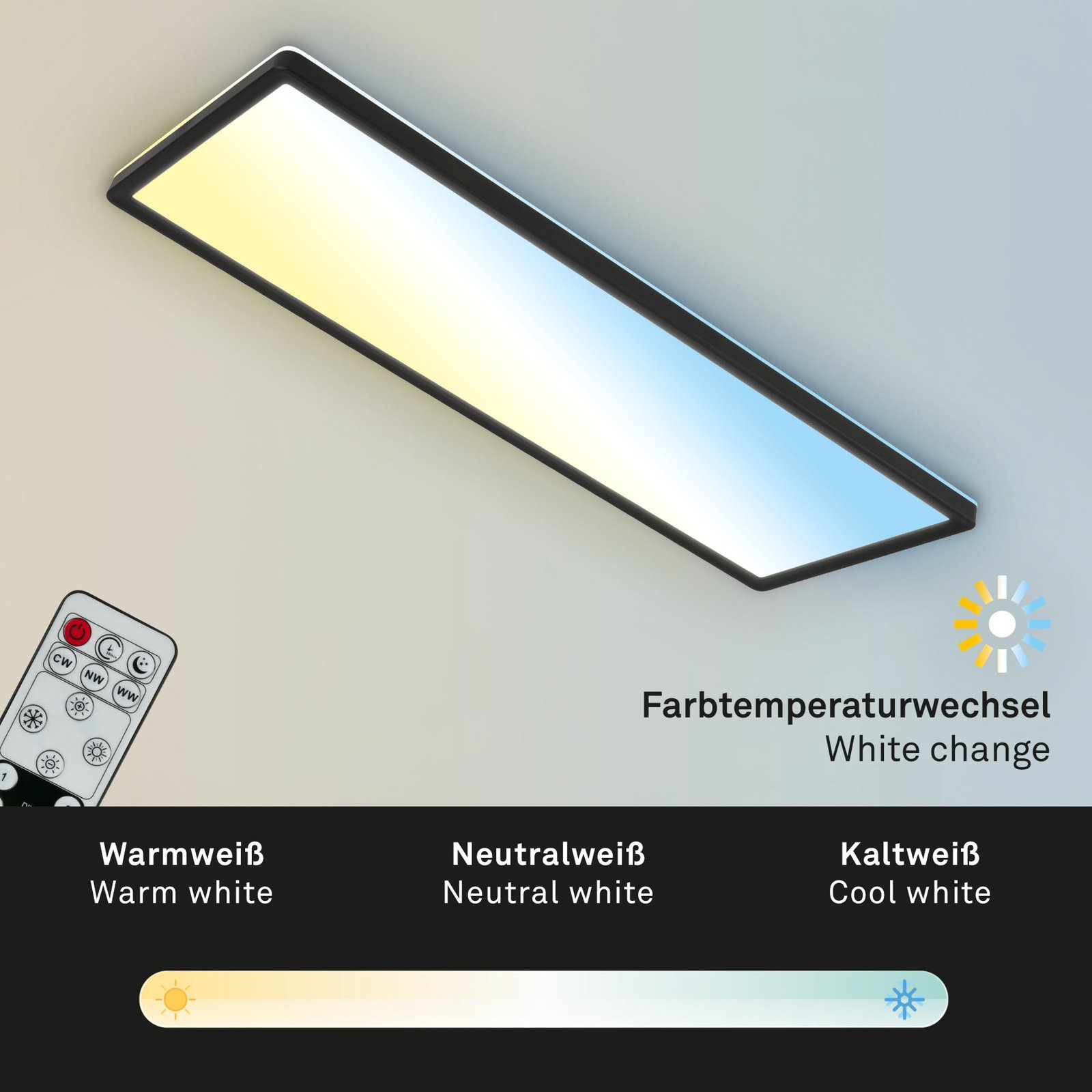 LED-Panel Slim schwarz ultraflach CCT, 59x20cm