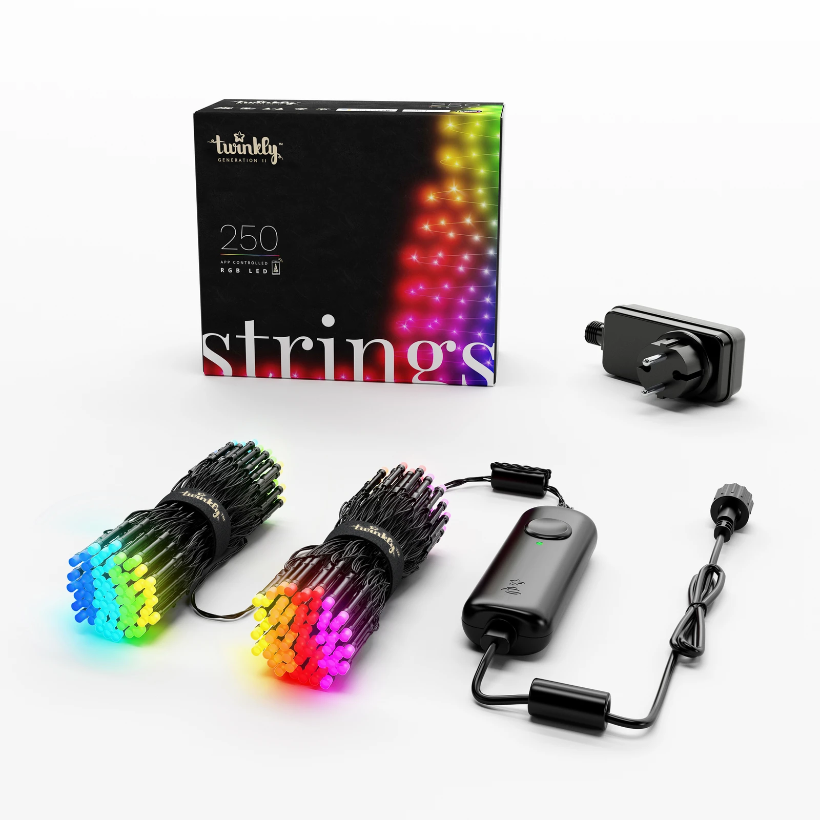Twinkly RGB bajkovita svjetla, crna, 250 svjetla, 20m