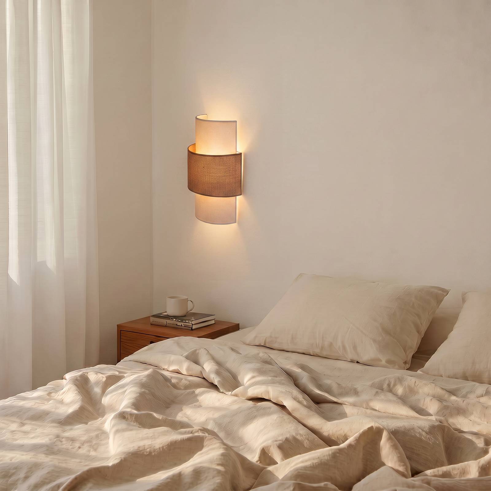 Duolla Wandlamp Nature, crème/jute, hoogte 41 cm, textiel, naar boven/naar beneden