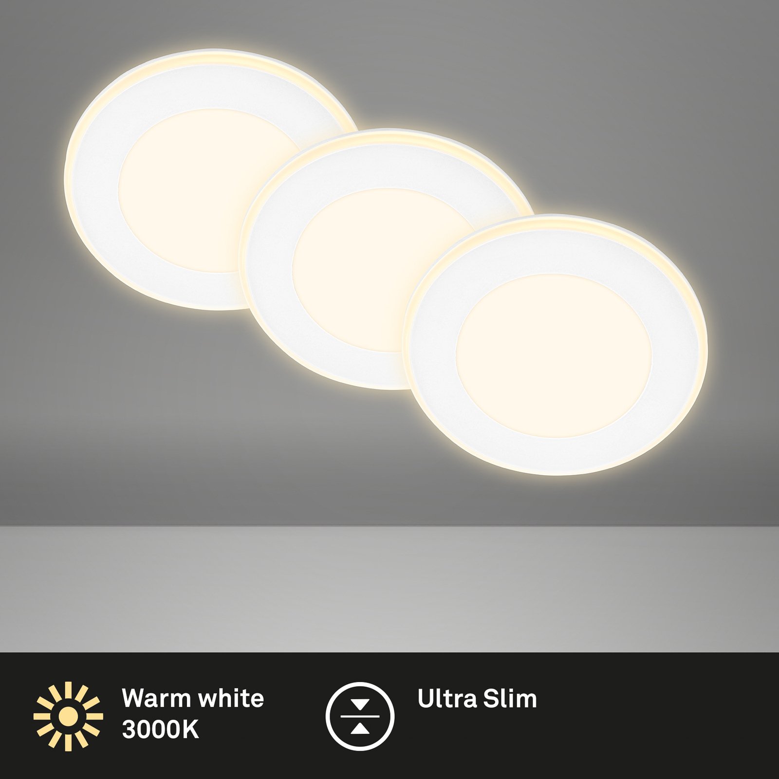 Luminaire encastrable LED Gima, blanc, 3.000 K, set de 3 pièces