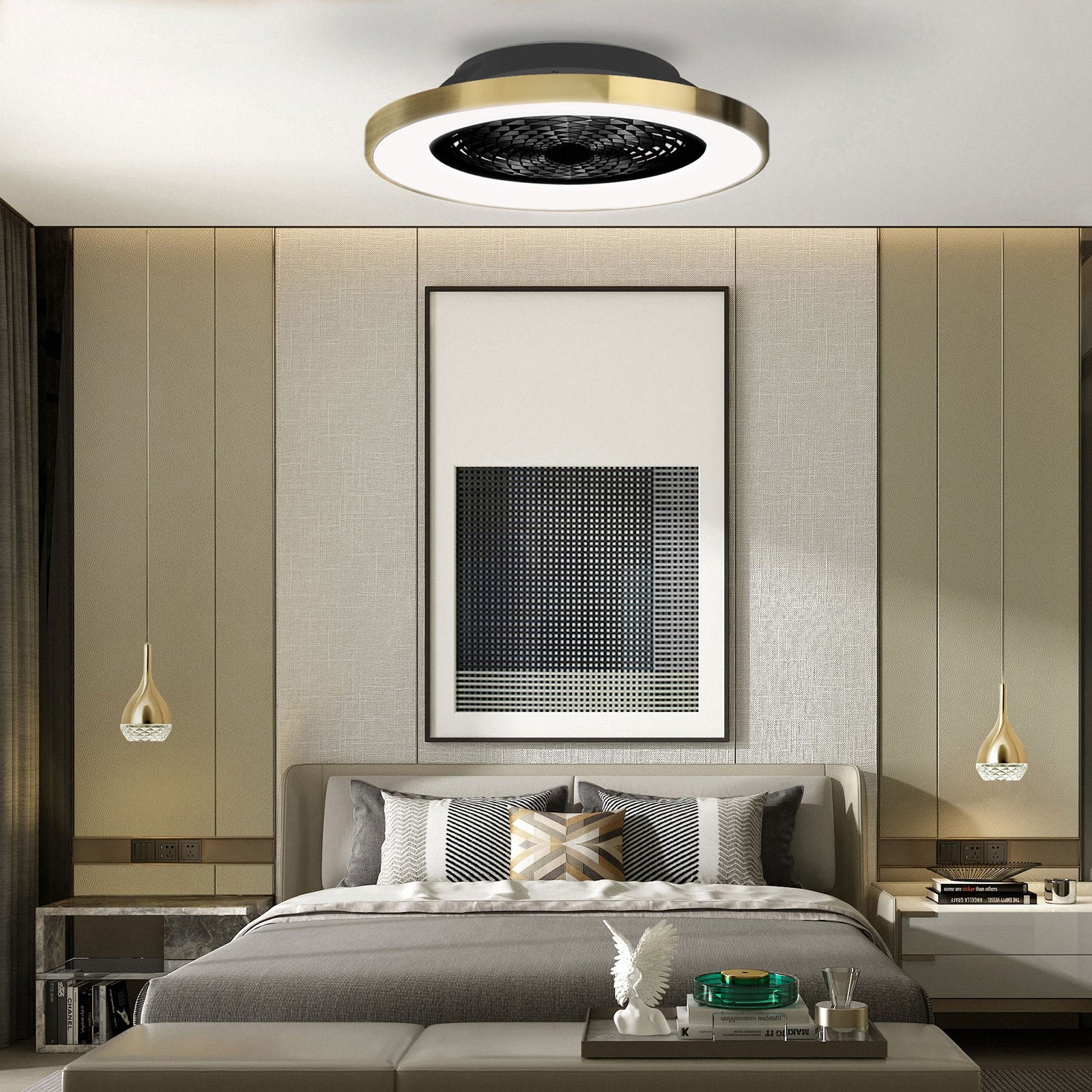 Smart LED ceiling fan Tibet, DC, quiet, Ø 65 cm