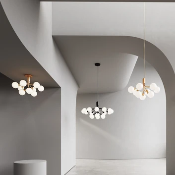 Apiales 9 Chandelier Satin Negro/Ópalo Blanco - Nuura