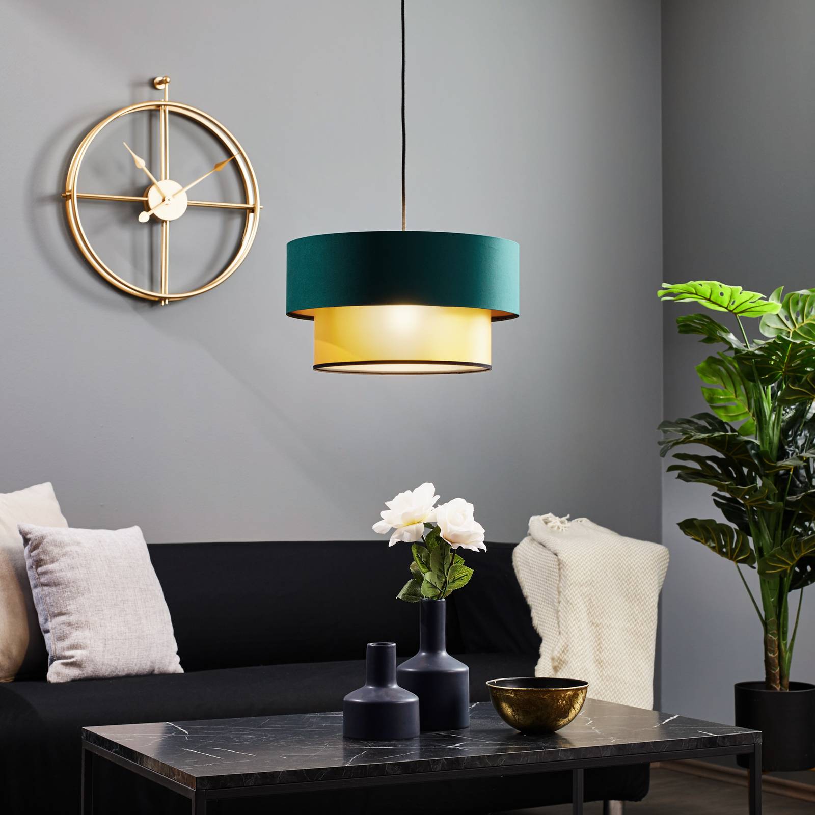 Maco Design Dorina hængelampe grøn/guld Ø 40cm