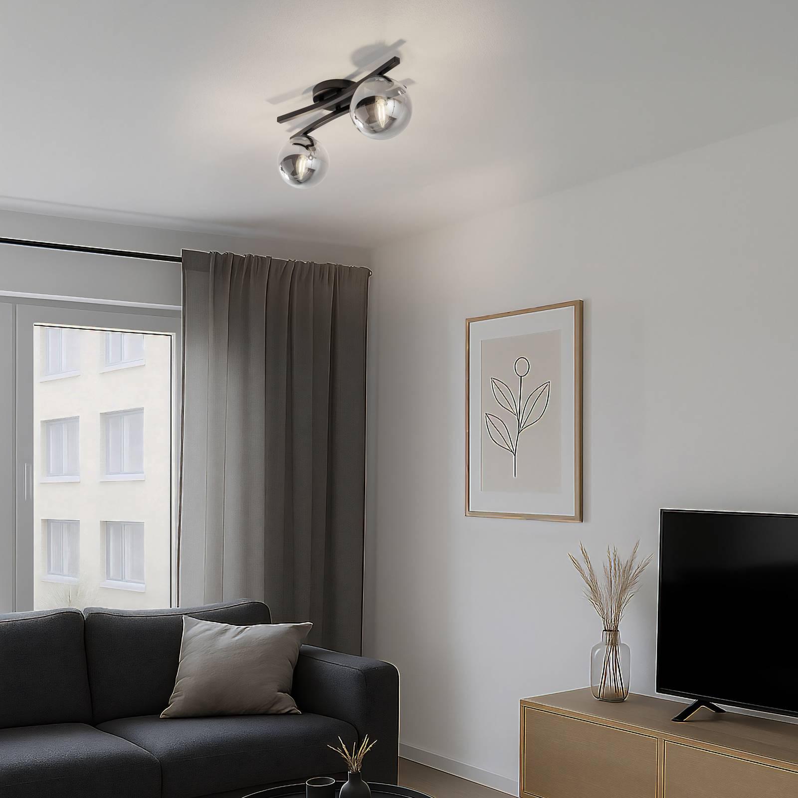 Deckenlampe Opus, Länge 60 cm, rauchgrau/schwarz, 2-flg. günstig online kaufen