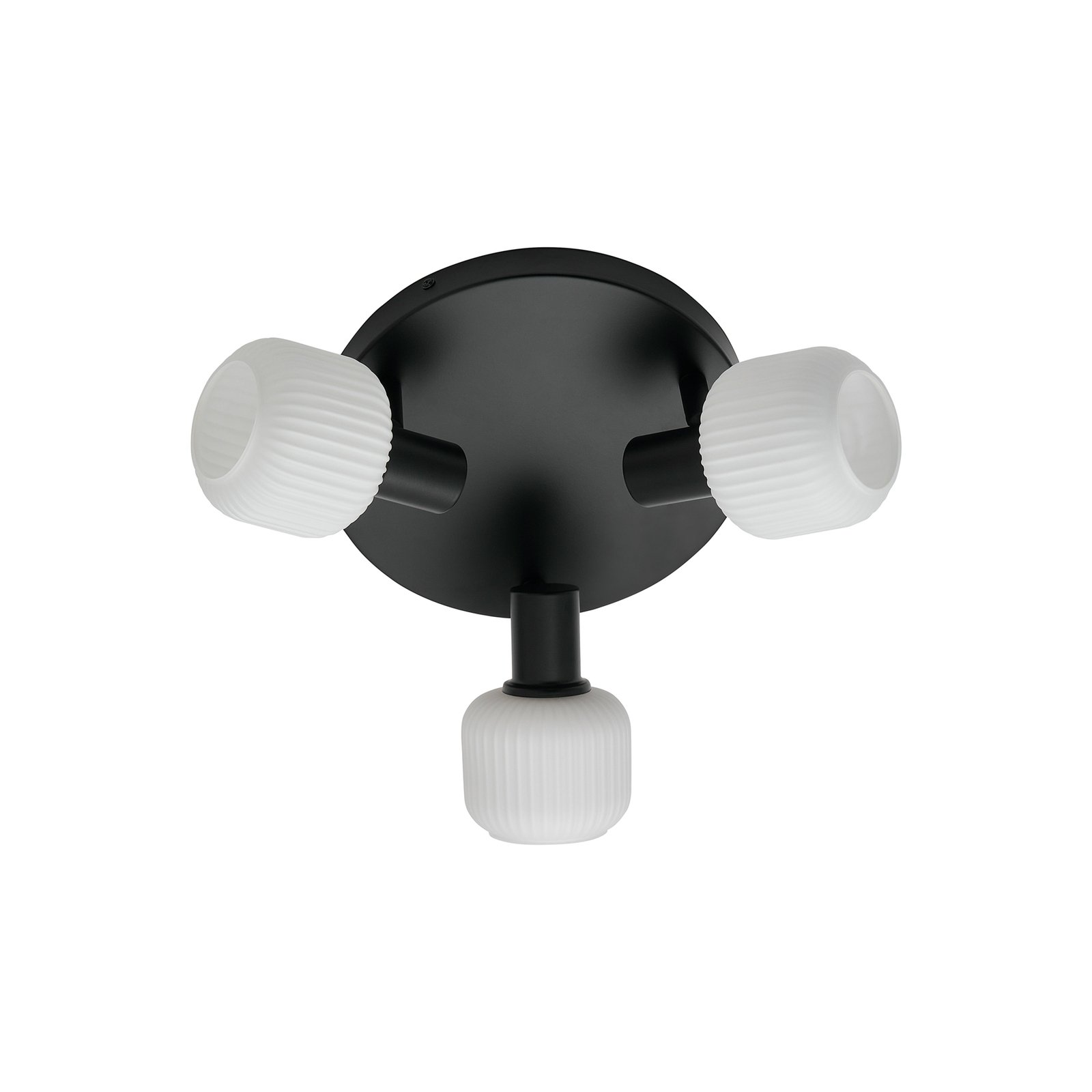 Milford Mini loftslampe, 3-lys, sort, riflet glas