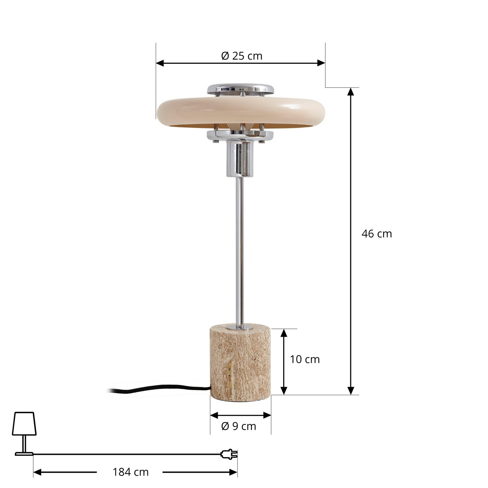 Lindby stalo lempa Branford, 46 cm, smėlio spalvos, metalas/travertinas